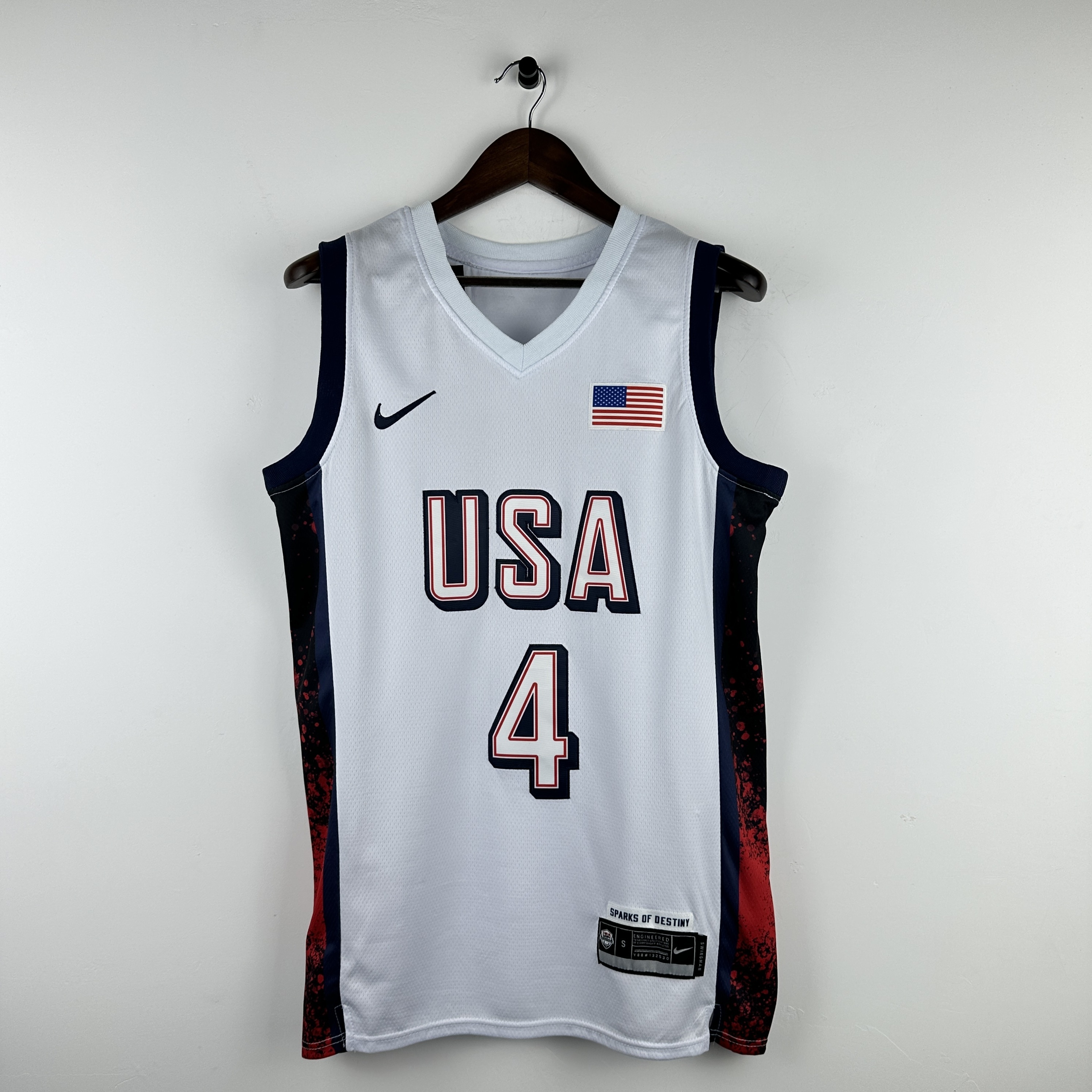 Embroidered 24th season USA team white No. 4 Curry