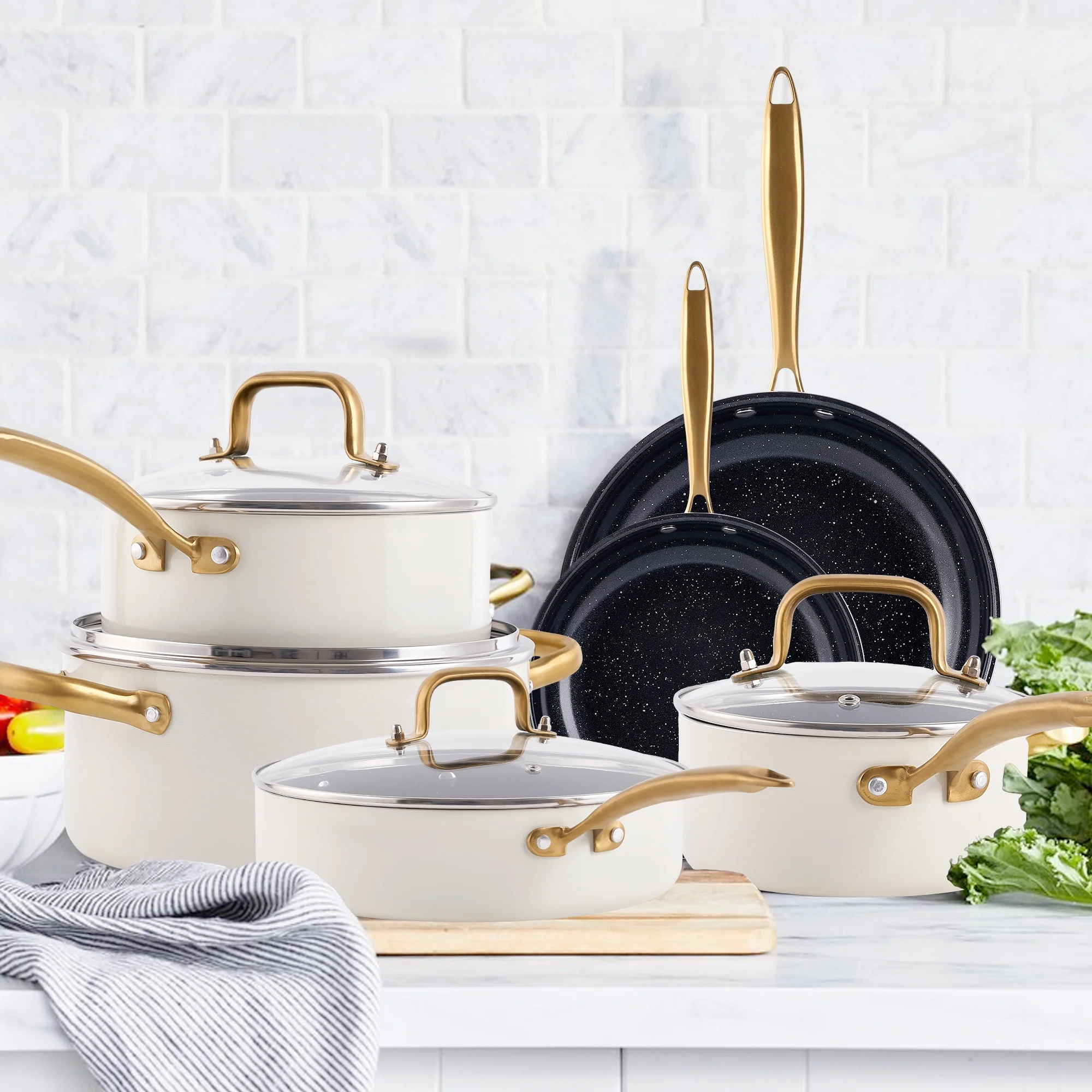 Caannasweis 15 Pieces Ceramic Cookware Sets, Nonstick Pots and Pans Lightweight Cookware Set with Cooking Utensils Set