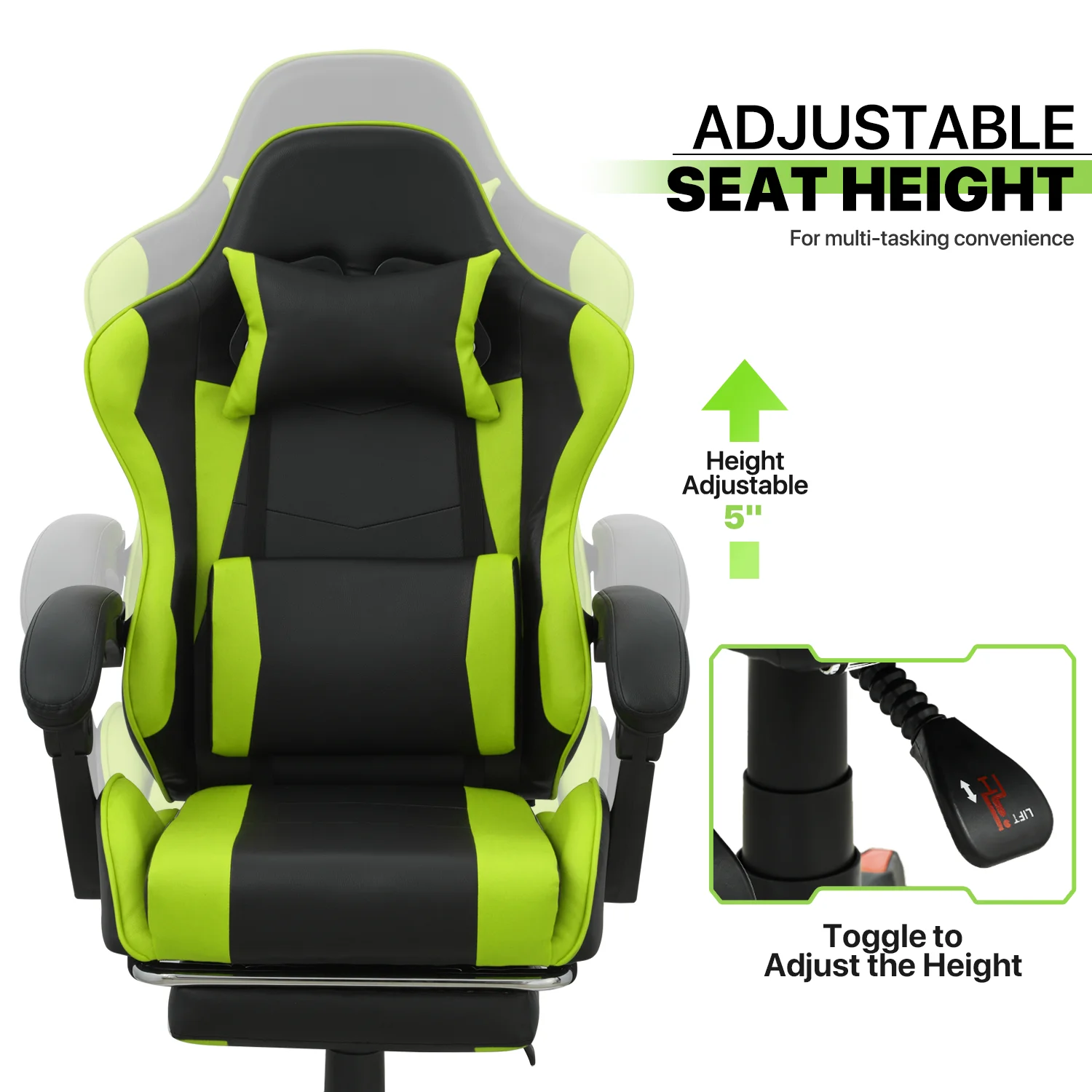 Magshion Adjustable Gaming Chair, Ergonomic PC Computer Seat with Headrest and Lumbar Support for Adults Teens Desk Chair, Black