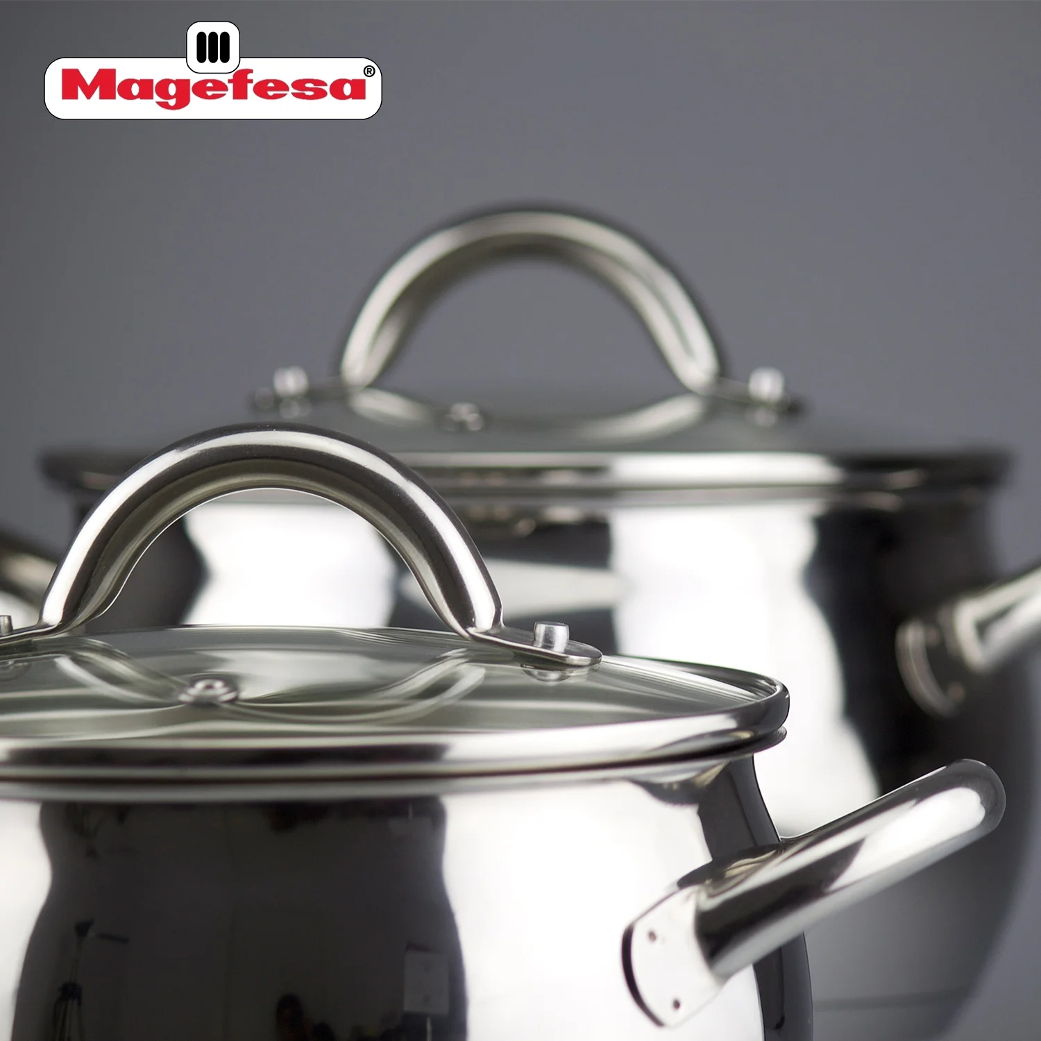 Magefesa Kuchen 9-Piece Stainless Steel Cookware Set, Includes Four Pots and a Frying Pan with Glass Lids and Ergonomic Handles, Suitable for All types of Stovetops including Induction