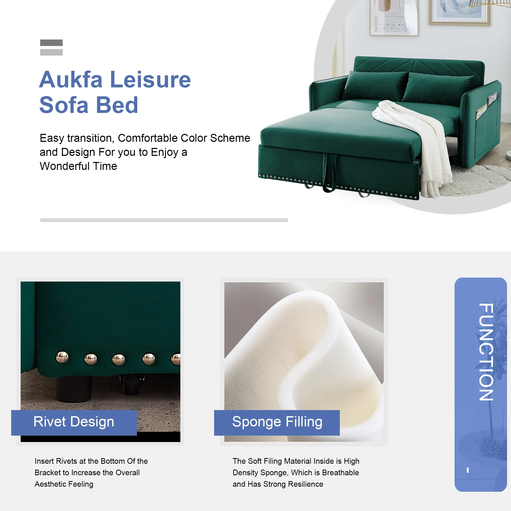 Aukfa 3 in 1 Convertible Sofa Bed, 55