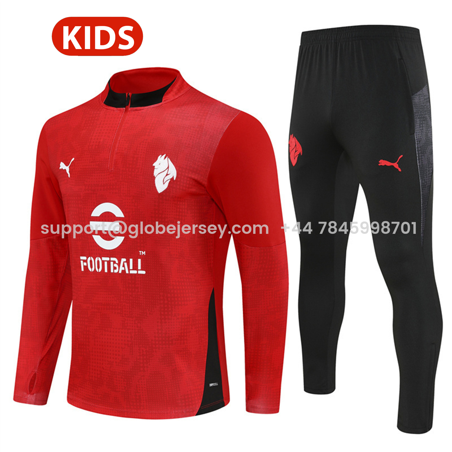 AC Milan 25-26 Kids Long Sleeve Training Set - Red Top & Black Pants