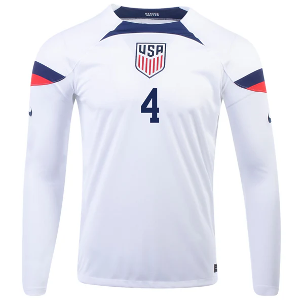 Nike United States Tyler Adams Home Long Sleeve Jersey 22/23 (White/Loyal Blue)