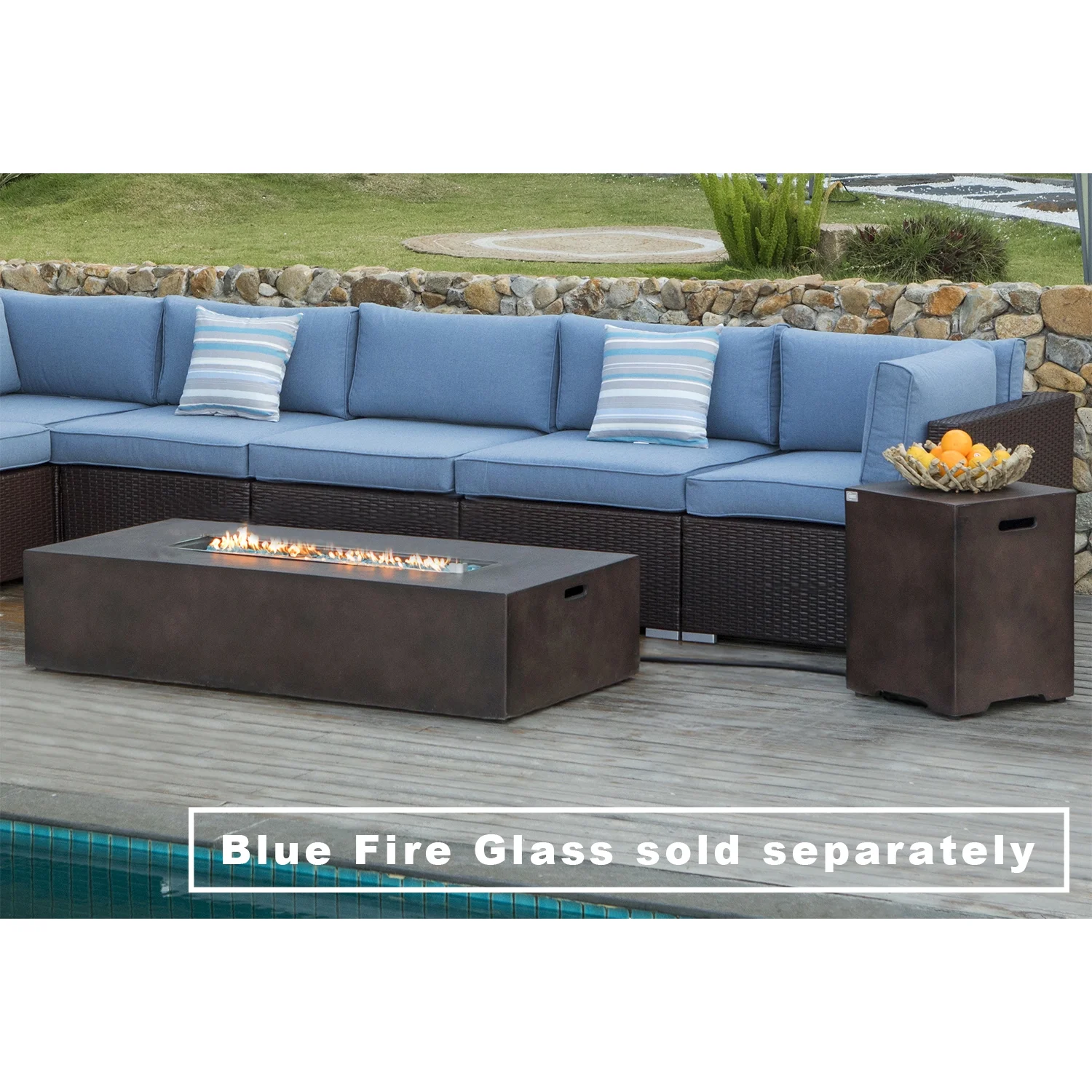 COSIEST 2-Piece Outdoor Rectangle Terrazzo White Propane Fire Table Set with Tank Cover Table