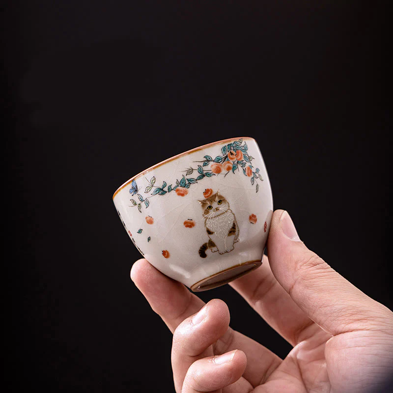 Buddha Stones Cute Cat Butterfly Teacup Kung Fu Tea Cup
