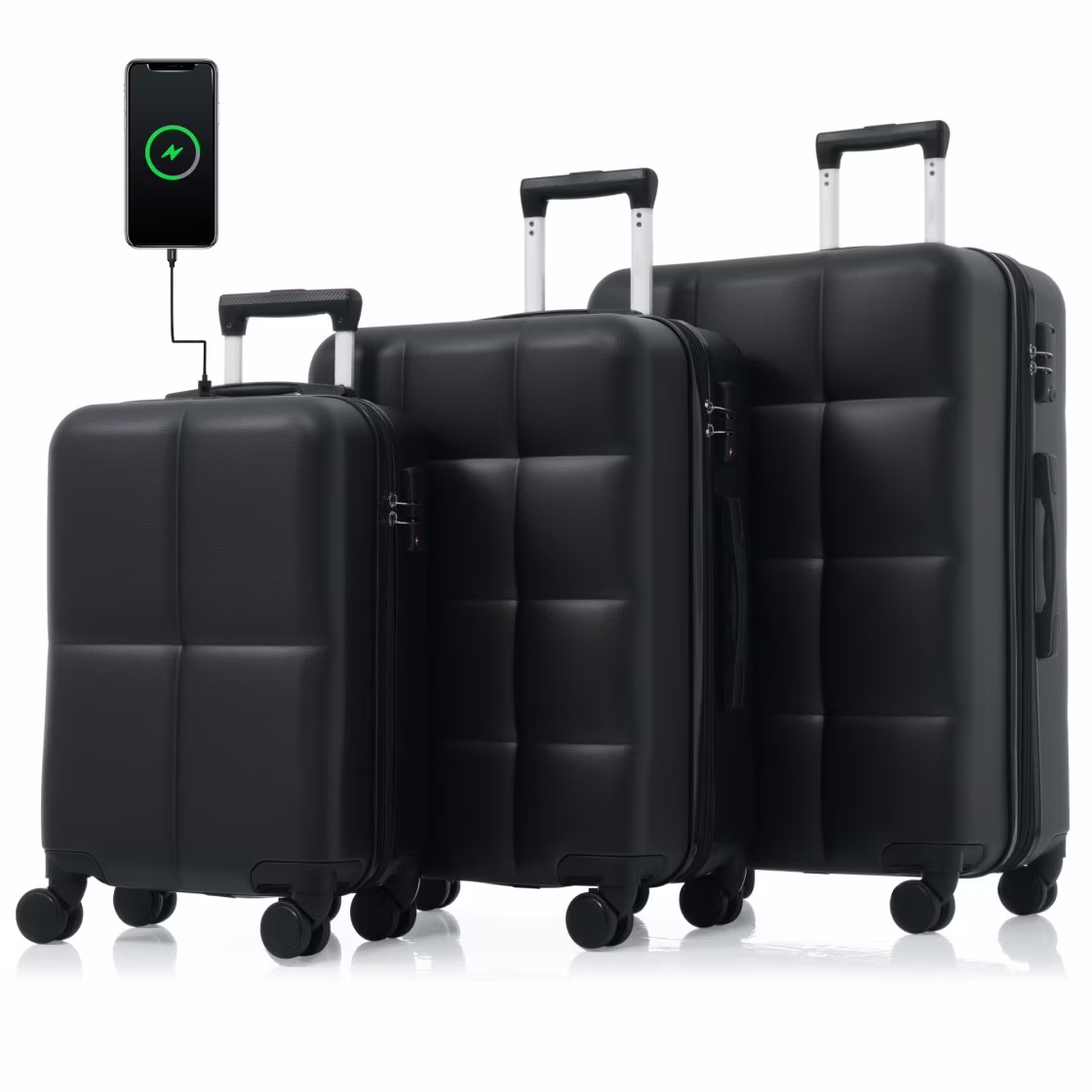 3 Piece Luggage Set , 20/24/28 inches Suitcase Set , ABS Hardshell Expandable Luggage Sets with TSA Lock,20-inch with USB Port, Carry On Luggage for Men Women, Pink