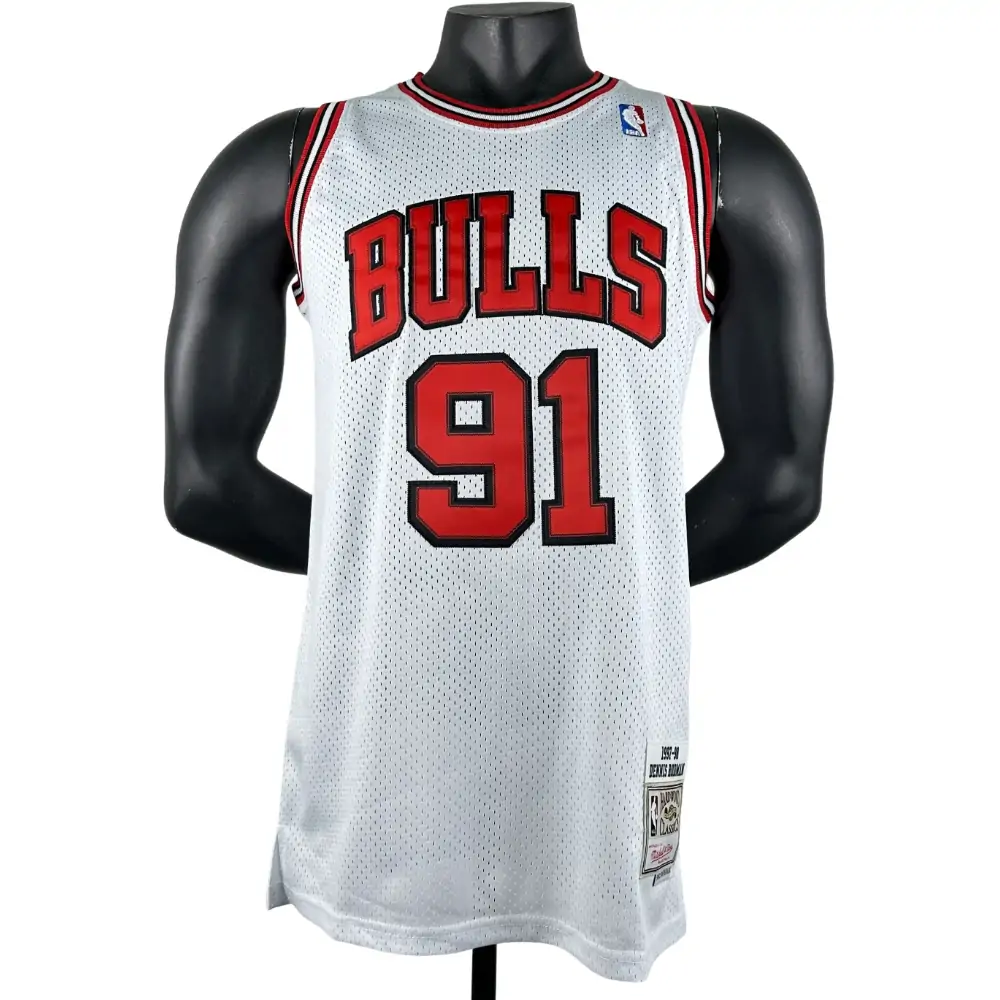 Embroidered MN retro jersey, Chicago Bulls 97/98 season, white, No. 91, Rodman