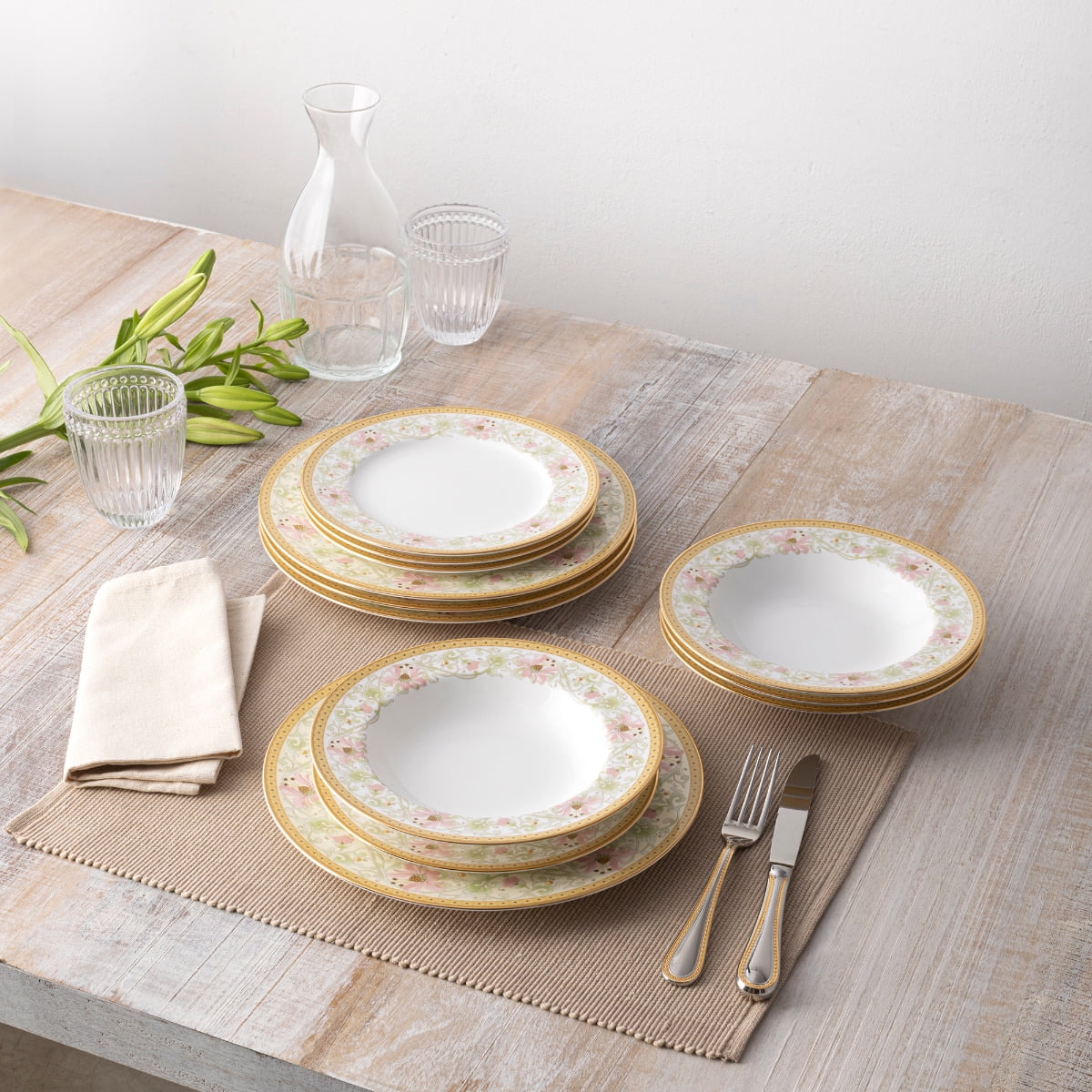 Noritake Blooming Splendor 12-Piece Dinnerware Set, Service for 4