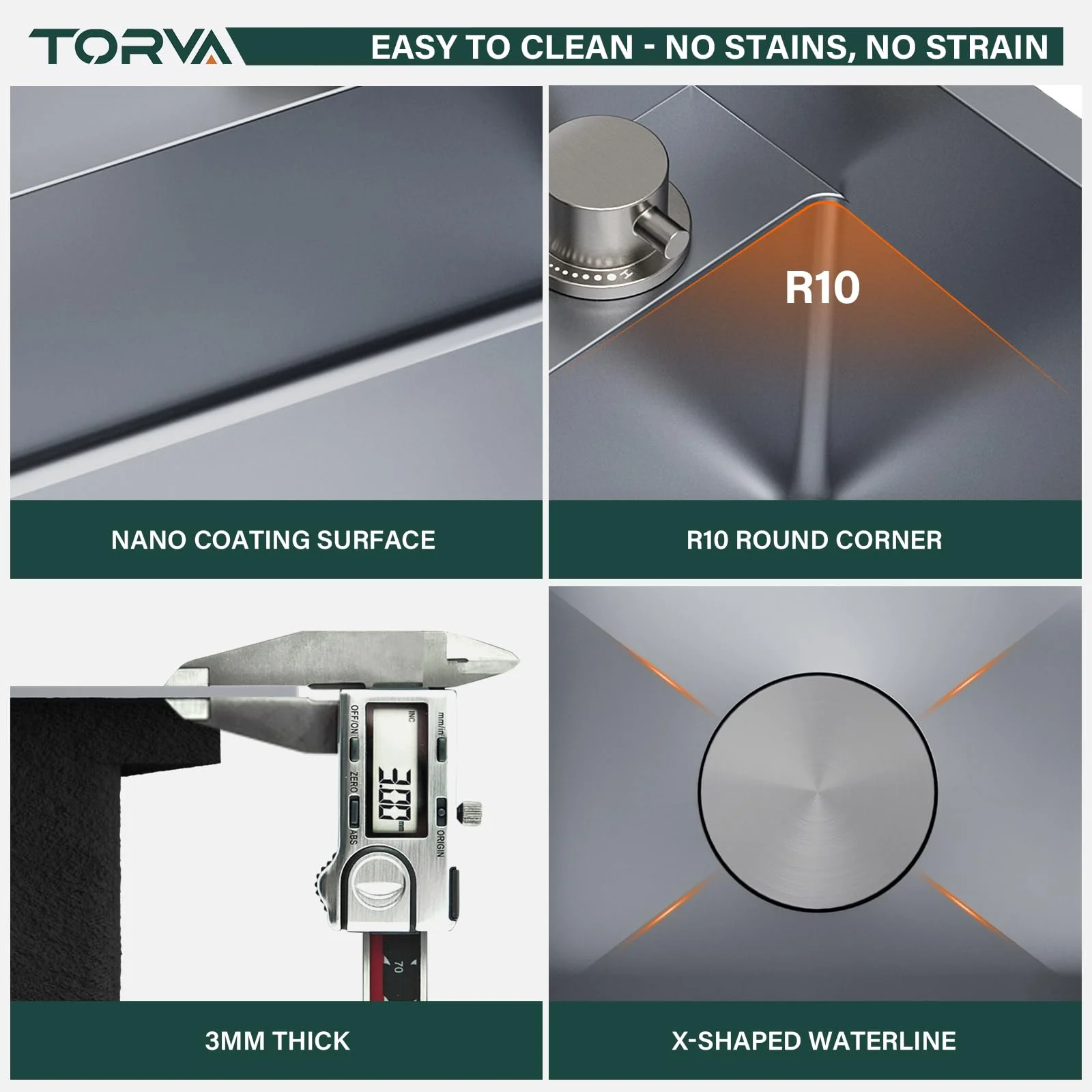 TORVA RV Kitchen Sink, 13 x 15 x 9 Inch Undermount Bar Sink 16 Gauge Stainless Steel Single Bowl Sink with Faucet,Cutting Board-Dark Gray, Grey