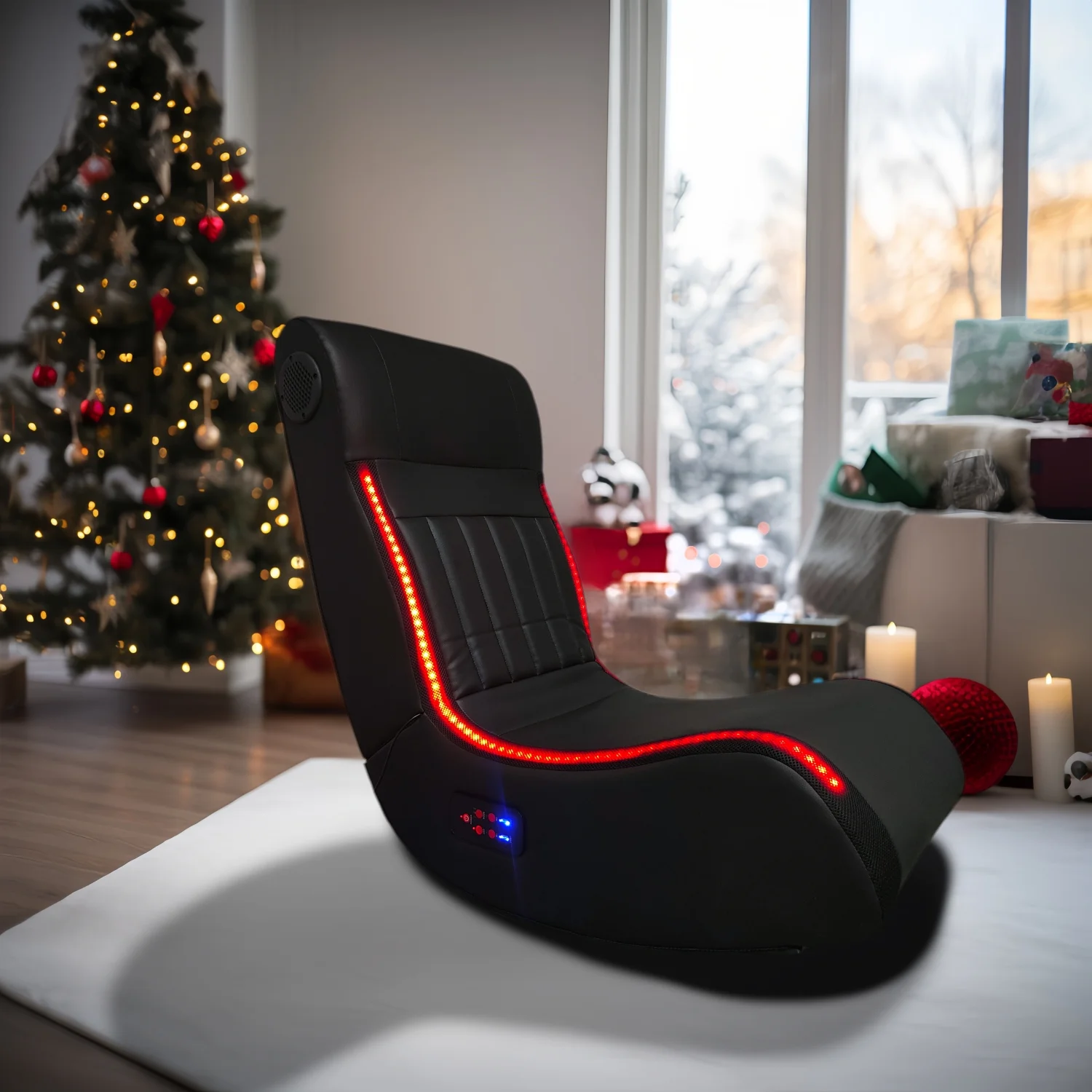 Folding Gaming Chair with Metal Speakers, RGB Lighting, Bluetooth, Vibration Massage & USB Port