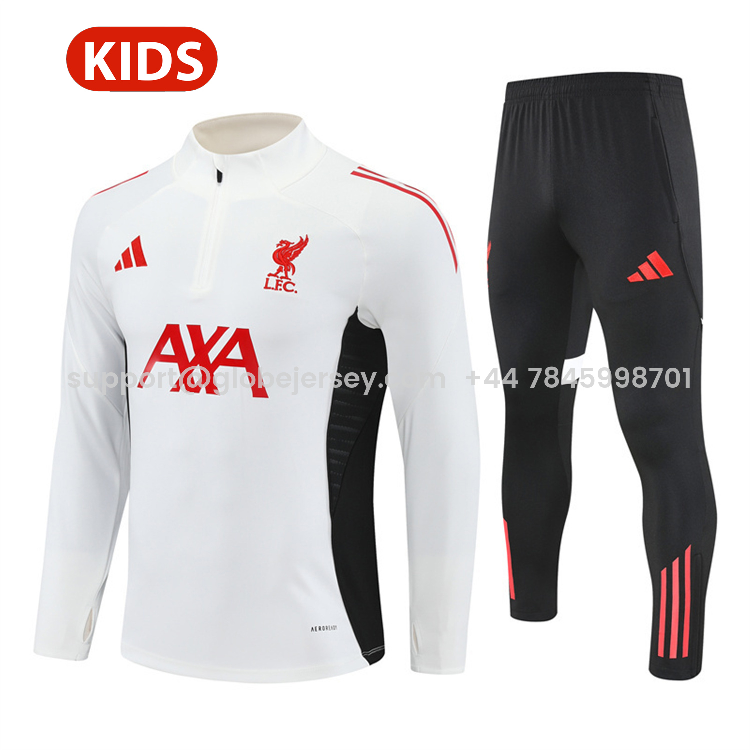 Liver.pool 25-26 Kids Long Sleeve Training Set - White Top & Black Pants