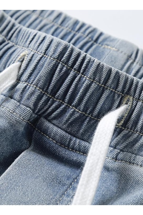 Men's Elastic Waist Cargo Jeans Stretch Denim Pants