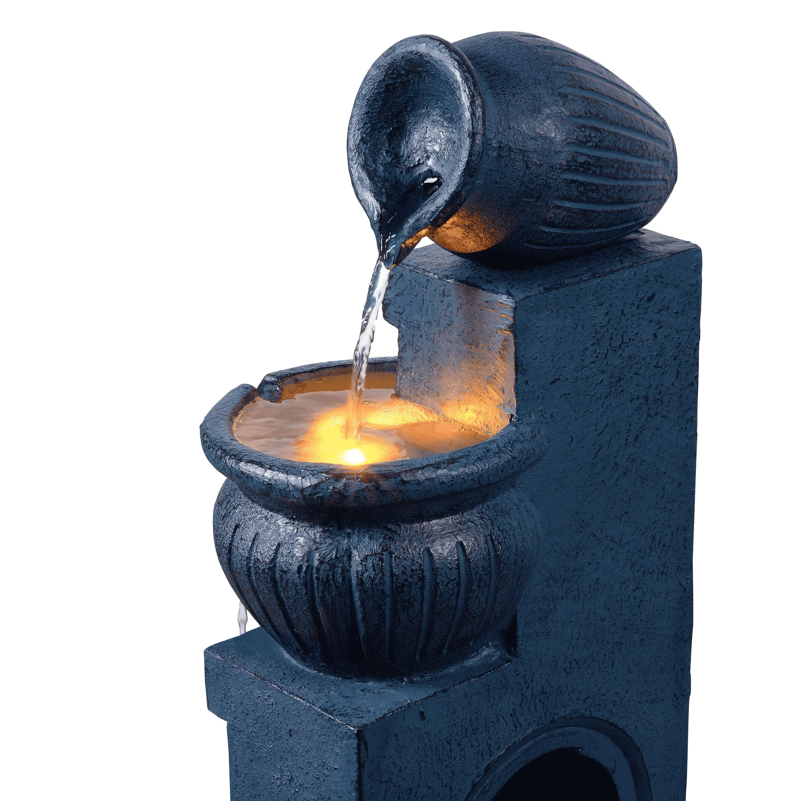 Teamson Home Outdoor Water Fountain with Lights�C 4-Tier Cascading Bowl Design with LED Light & Solar Pump, Solar-Powered Water Fountain Outdoor Garden, Yard, or Patio D��cor, Navy Blue