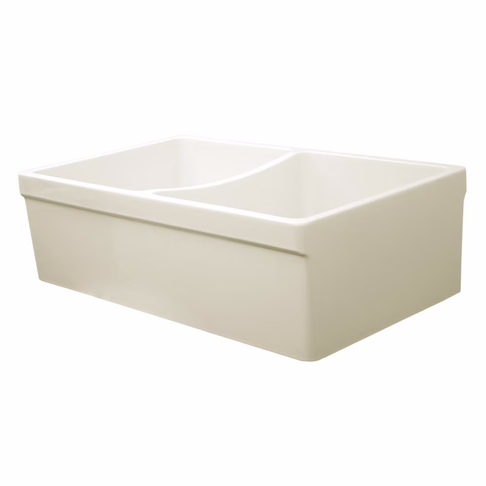 Whitehaus Farmhaus Fireclay Quatro Alcove Reversible Double Bowl Sink with 2
