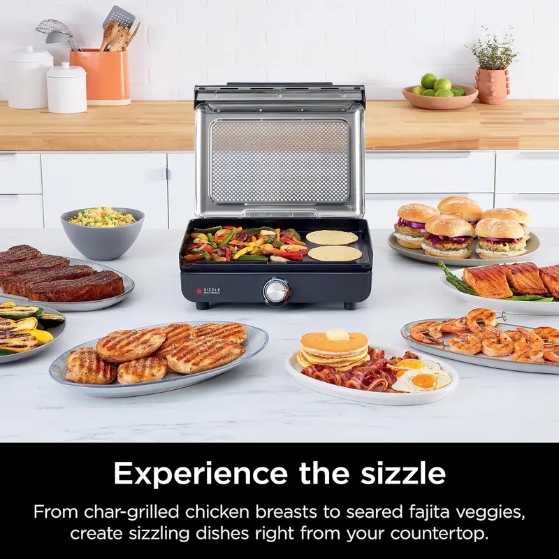 14-Inch Electric Indoor Grill & Griddle — Dual-Function Cooking for Steaks. Burgers. Veggies. Pancakes. and More