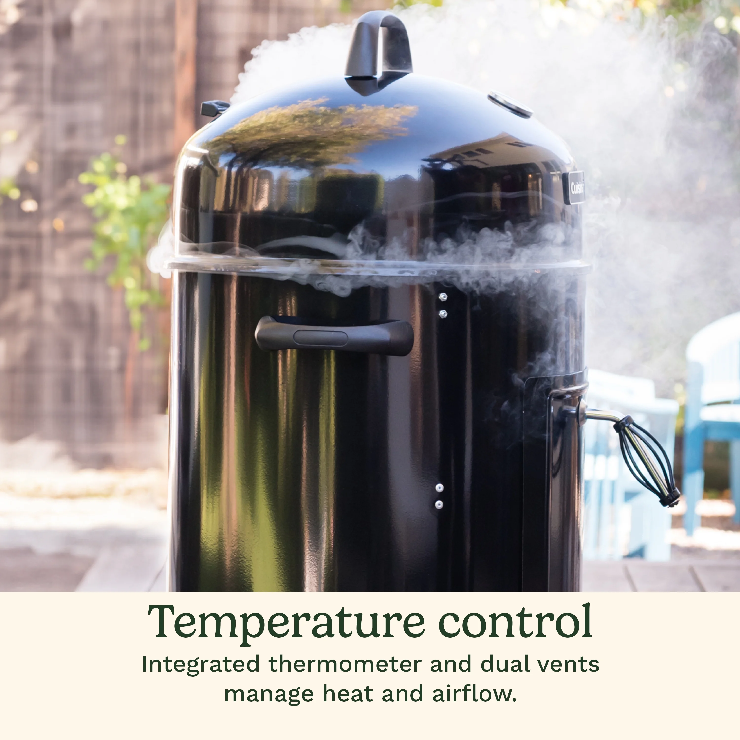 Cuisinart 16�� Vertical Charcoal Smoker, Integrated Thermometer, Water Bowl and Dual Vents Perfect for Smoked Brisket, Chrome Plated Grates Smoker Grill for BBQ, Camping, Tailgates