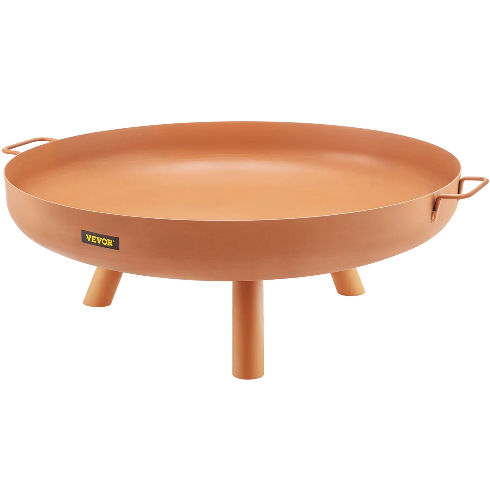VEVOR Fire Pit Bowl, 30-inch Deep Round Carbon Steel Fire Bowl, Wood Burning for Outdoor Patios, Backyards & Camping Uses, with A Drain Hole, Portable Handles and A Firewood Stick, Brown