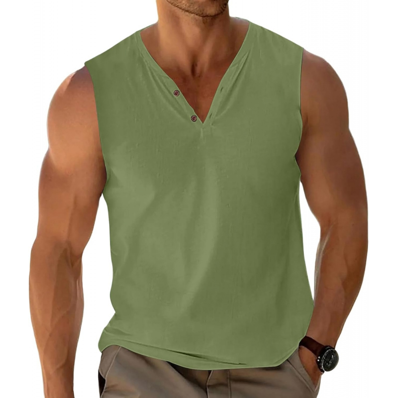 Men's V-Neck Button Tank Top Sleeveless