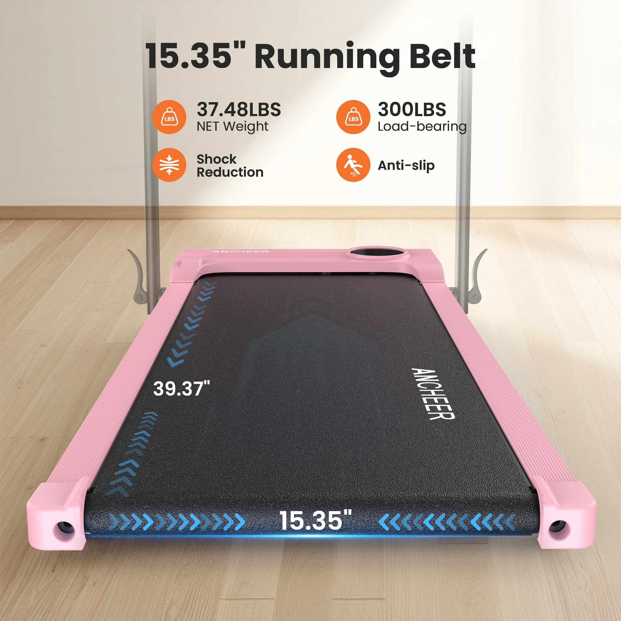 ANCHEER Portable Folding Walking Pad 300lb, 7.5 MPH Under Desk Treadmill with Remote Control & LED Display,2 in 1 Walking Pad Treadmill for Home/Office/Exercise(Pink)