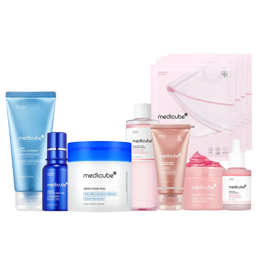 [medicube] Affordable Glass Glow Skincare Set | Includes 8 products for Gentle Skin Glow Routine