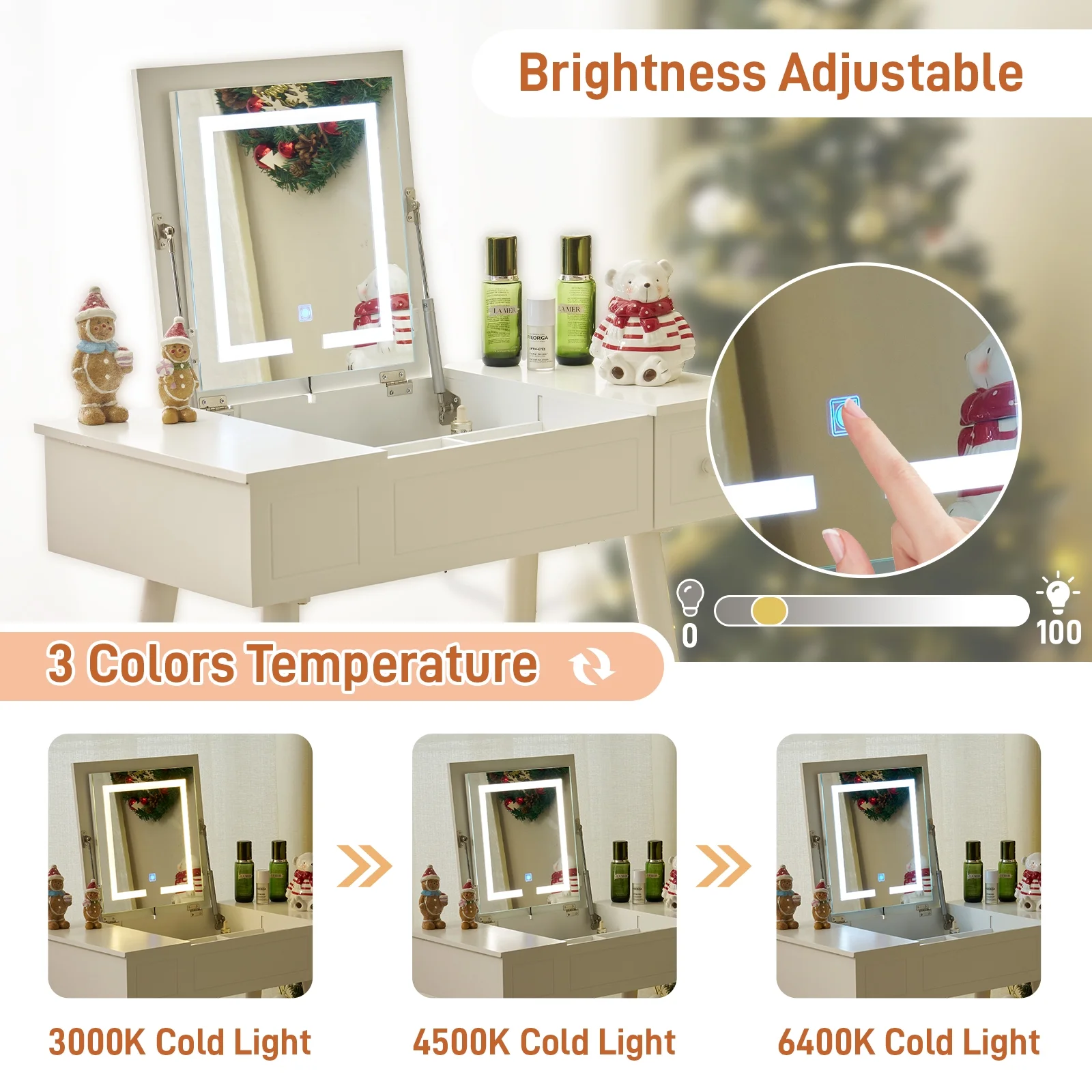 Ktaxon Vanity Set,Flip-top Mirror Dressing Table Makeup Vanity Table Writing Desk with 2 Drawers and Stool, White