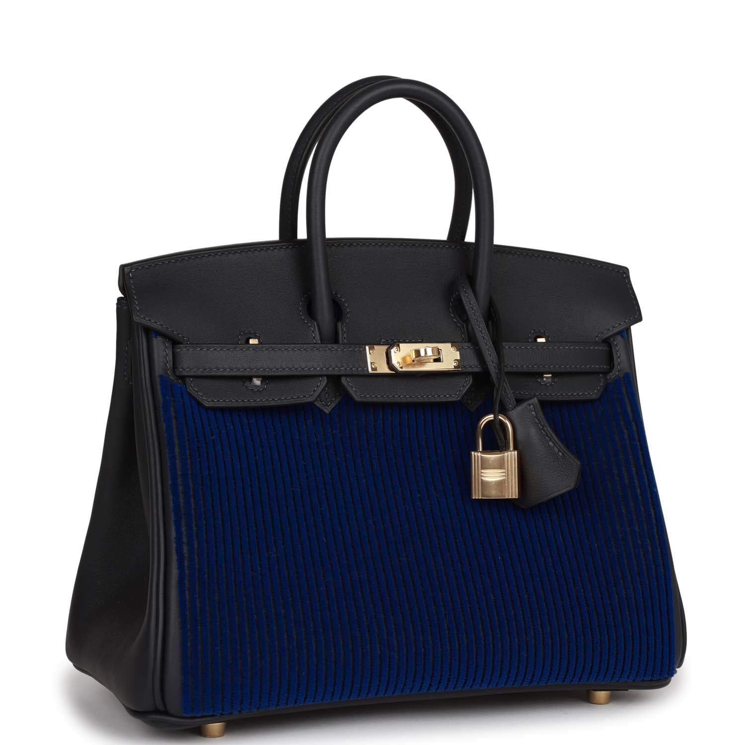 Birkin 25 Cote-a-Cote Tuffetage Bleu Saphir and Caban Swift Permabrass Hardware