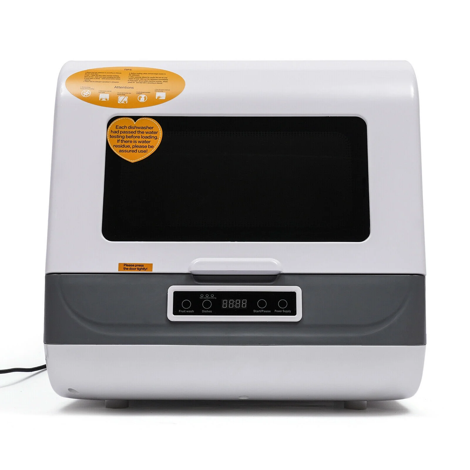 Fichiouy Portable Countertop Dishwasher 3 Programmes with LED Display&Water Hose Air Dry Function White