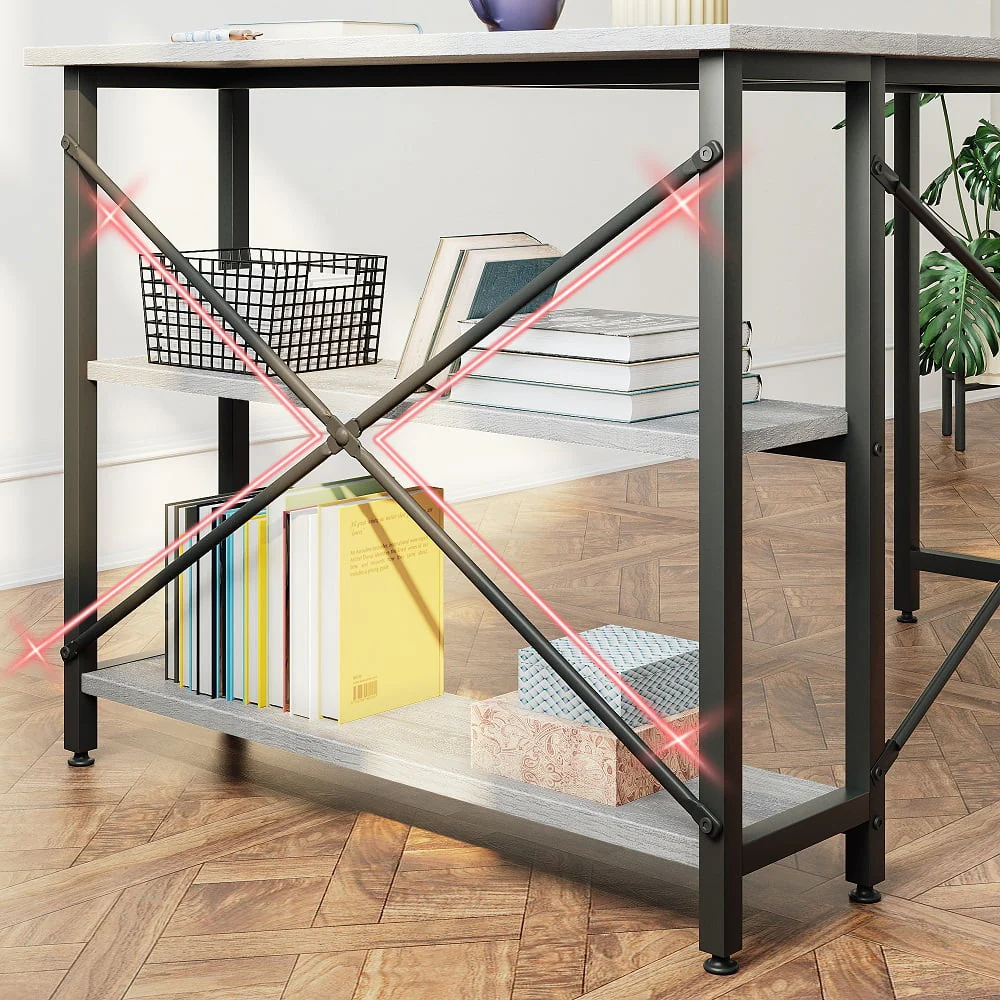 Bestier 47 inch Corner L-Shaped Desk with Storage Shelves Writing Desk Wash Grey