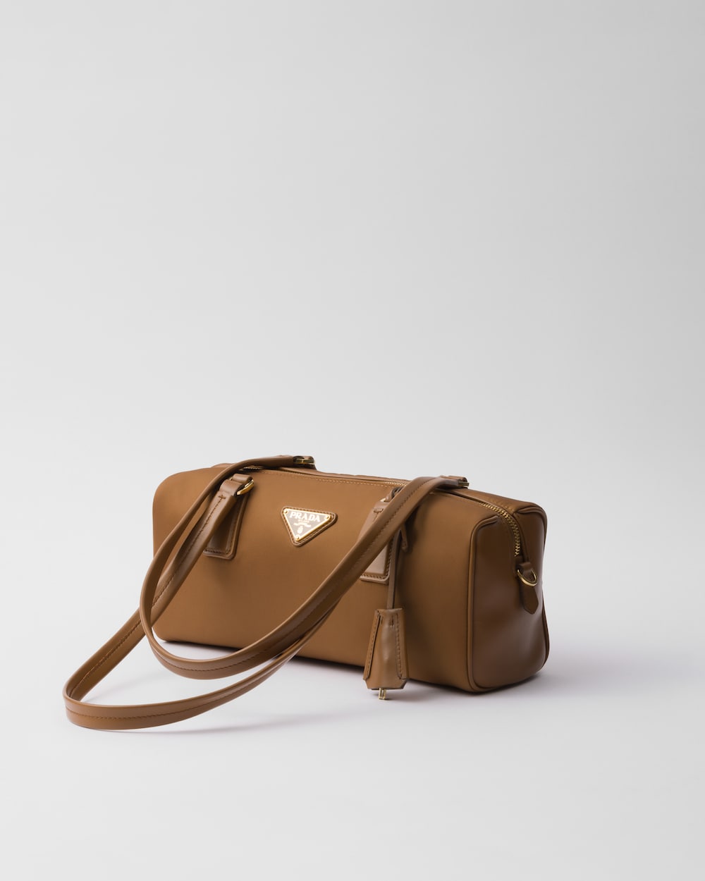 Re-Nylon and Leather Medium Top-Handle Bag With Padlock
