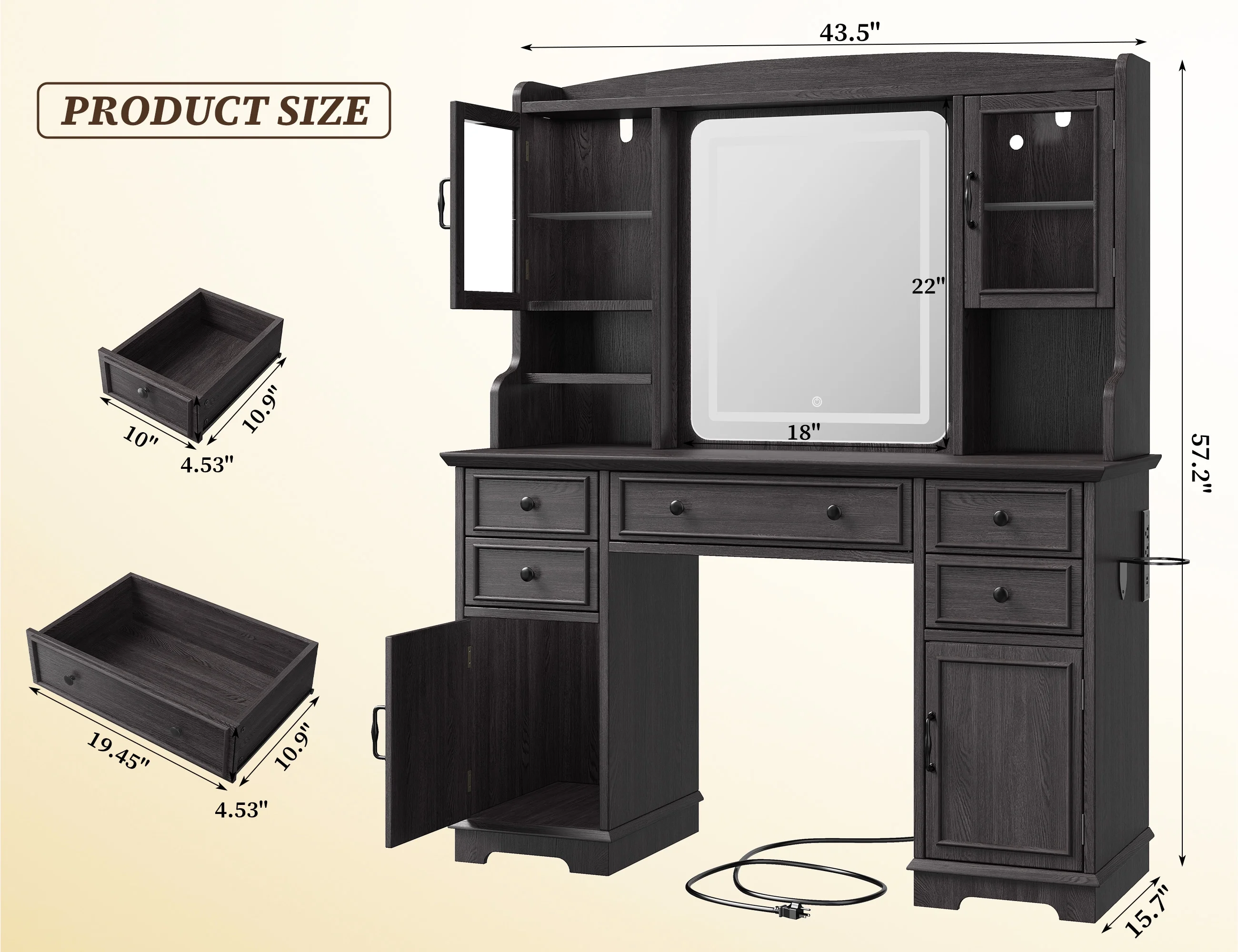 EnHomee Farmhouse Vanity Desk with Mirror and Lights White Vanity with Lighted Mirror Makeup Vanity Set with RGB Cabinets and Storage Drawers