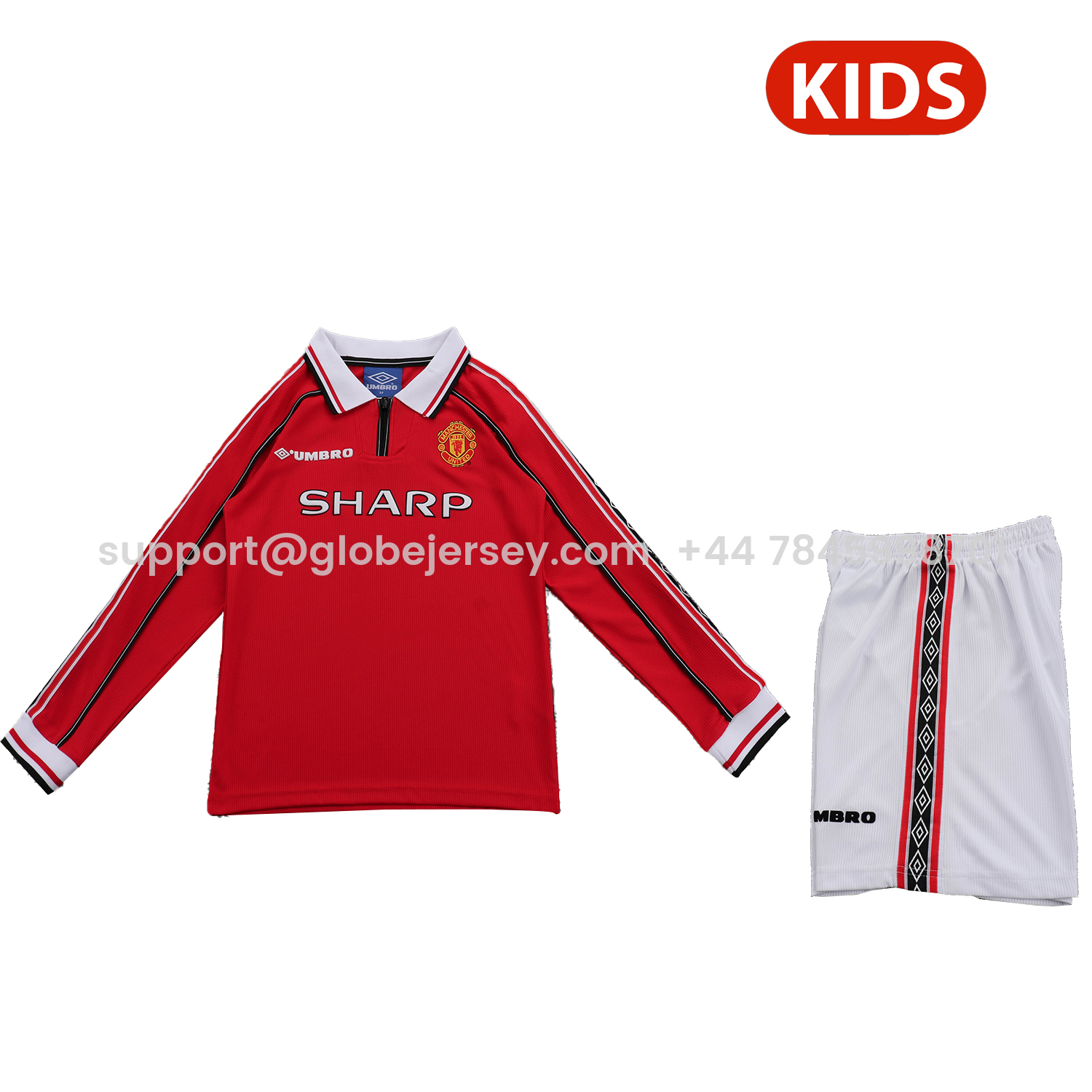 Retro Manchester United 1998-99 Home Long Sleeves Kids Kit