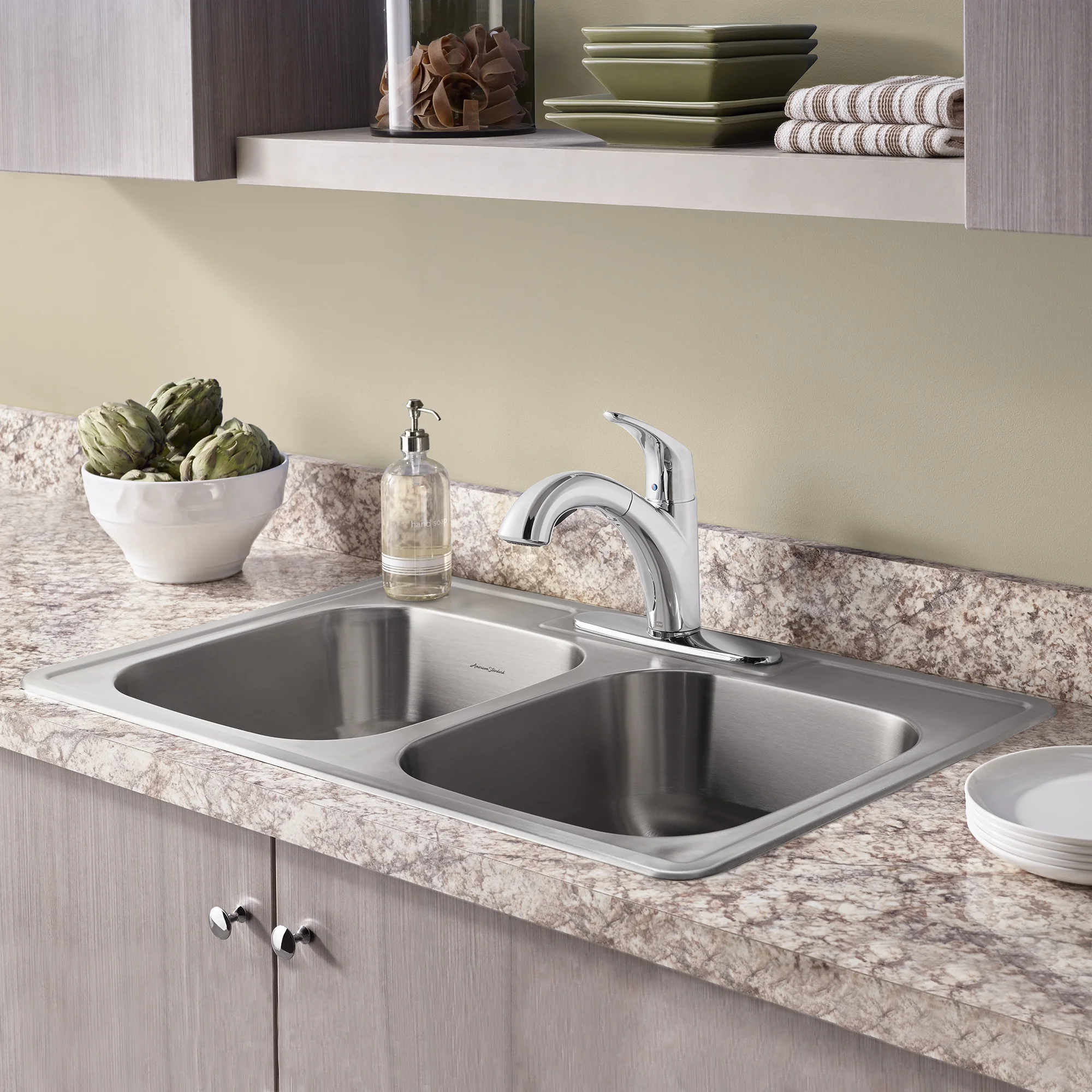 American Standard Colony Pro Drop-In Stainless Steel 32.36 in. 3-Hole Double Bowl Kitchen Sink Kit