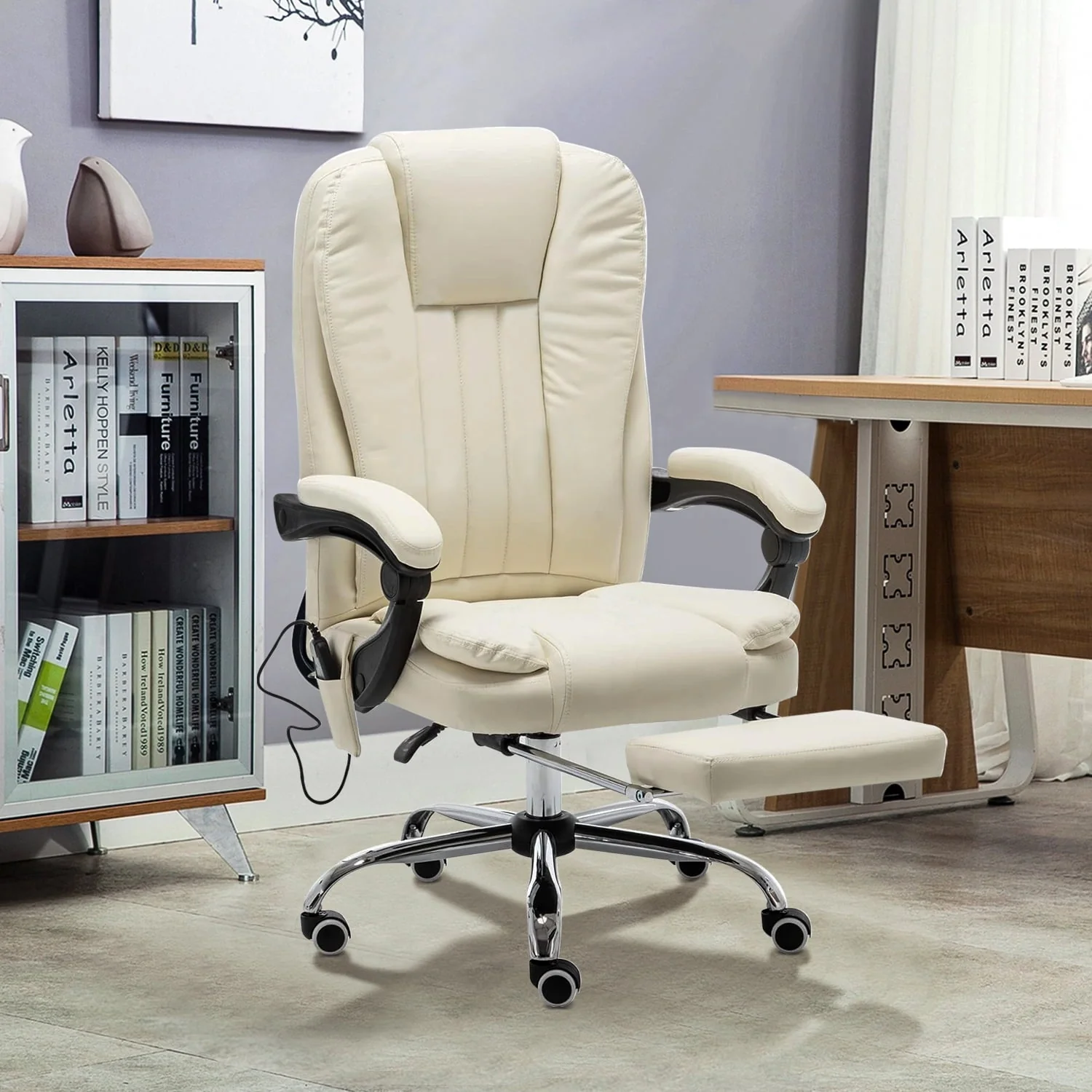 Hommow Massage Office Chair Ergonomic Computer Chair, High Back Executive 3D Chair,White