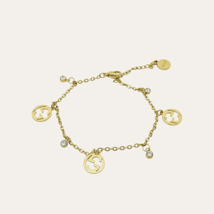 Gucci Interlocking G Charm Bracelet With Rhinestones Gold-Tone