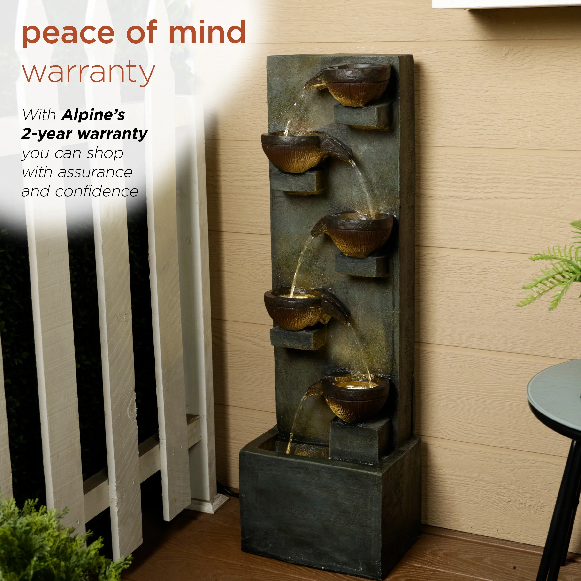 Alpine Corporation 6-Tier Bowl Old Fashion Gray Fountain w/ Warm White LED