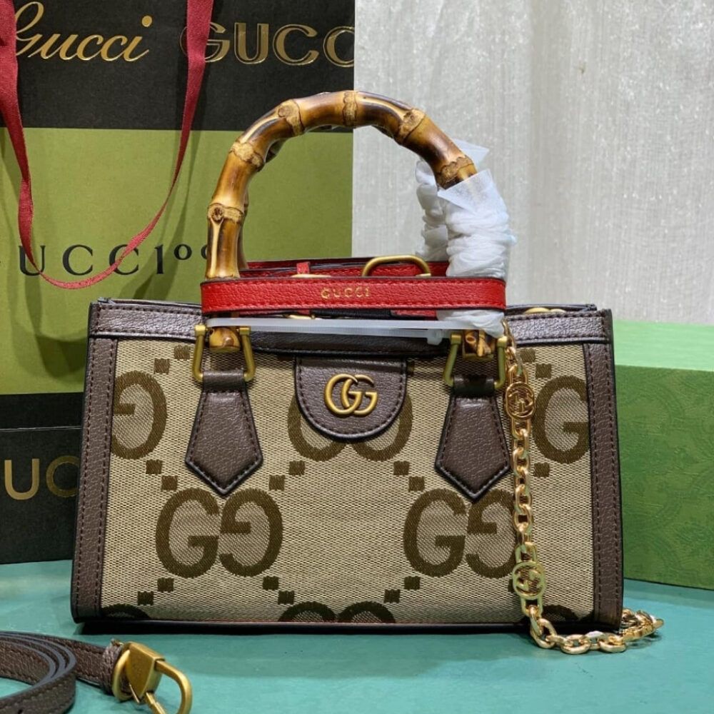 Gucci Diana Small Shoulder Bag Jumbo GG Camel Ebony 9.8 Inches