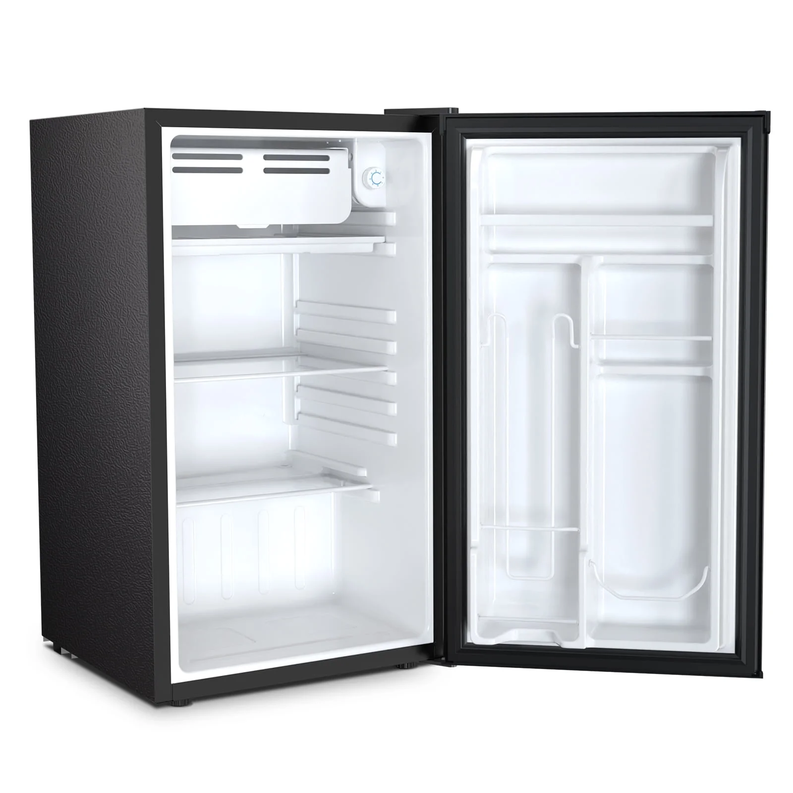 WAA 3.2 Cu.Ft Mini Fridge with Freezer,Single Reversible Door Compact Refrigerator,Adjustable Thermostat,2 Removable Shelves,Small Dorm Fridge for Bedroom,Office,Kitchen,Dorm,Black