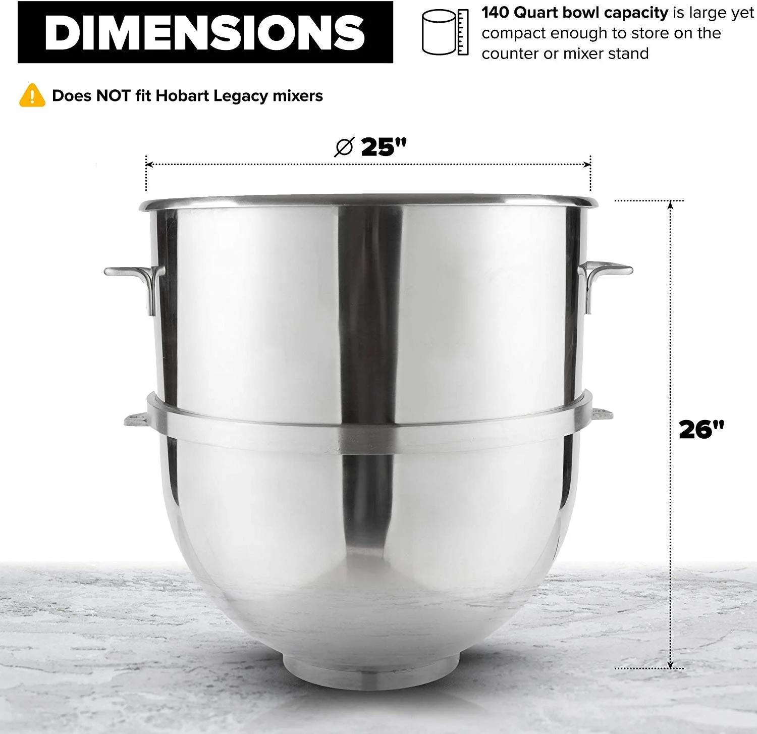 Vollum 140-Quart Commercial Stainless Steel Mixing Bowl for Hobart Mixer - Hobart Equivalent