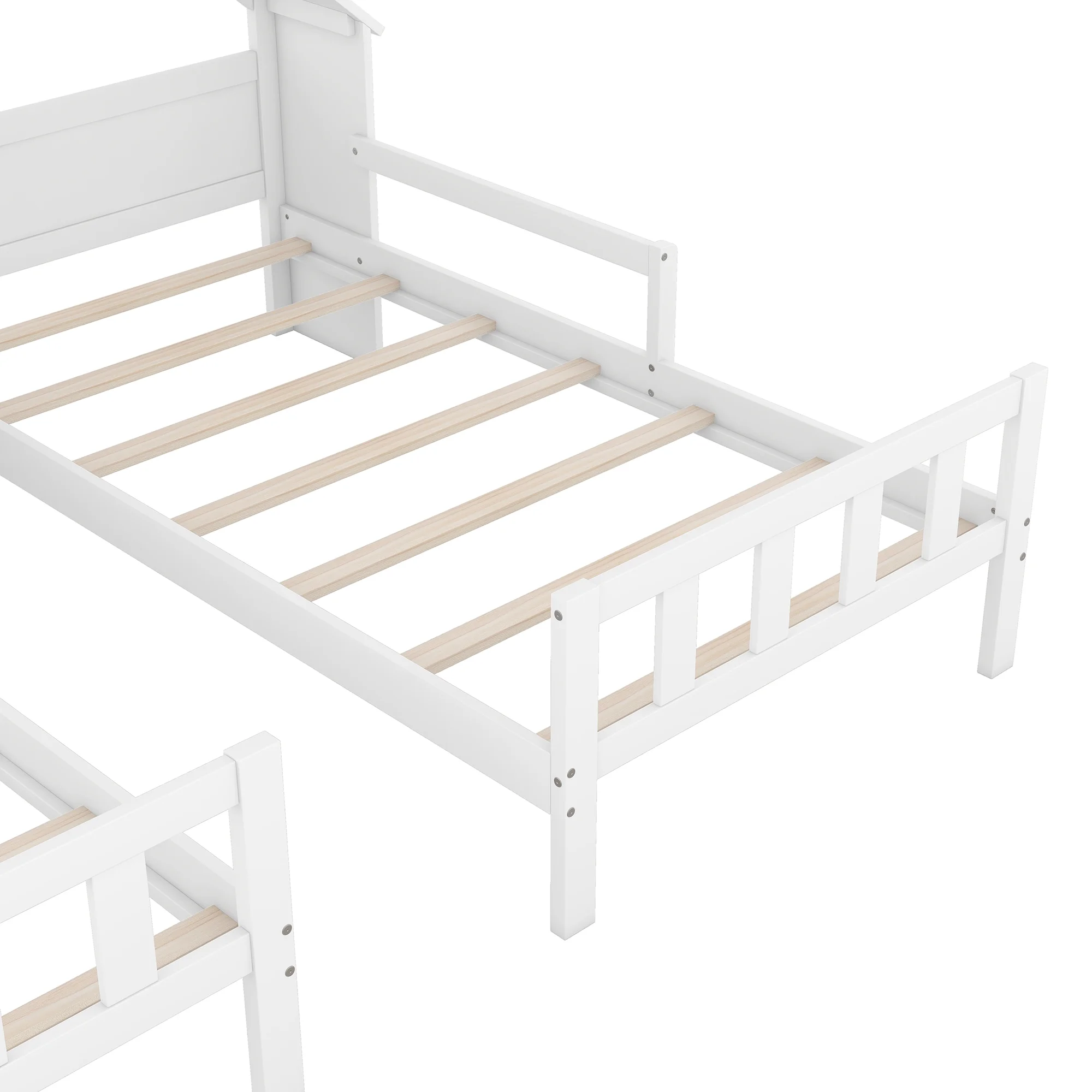 Euroco Twin Size Wood House Platform Bed, Two Beds in One with Desk and Shelf, 2 Platform Beds for More Kids Teens, Gray