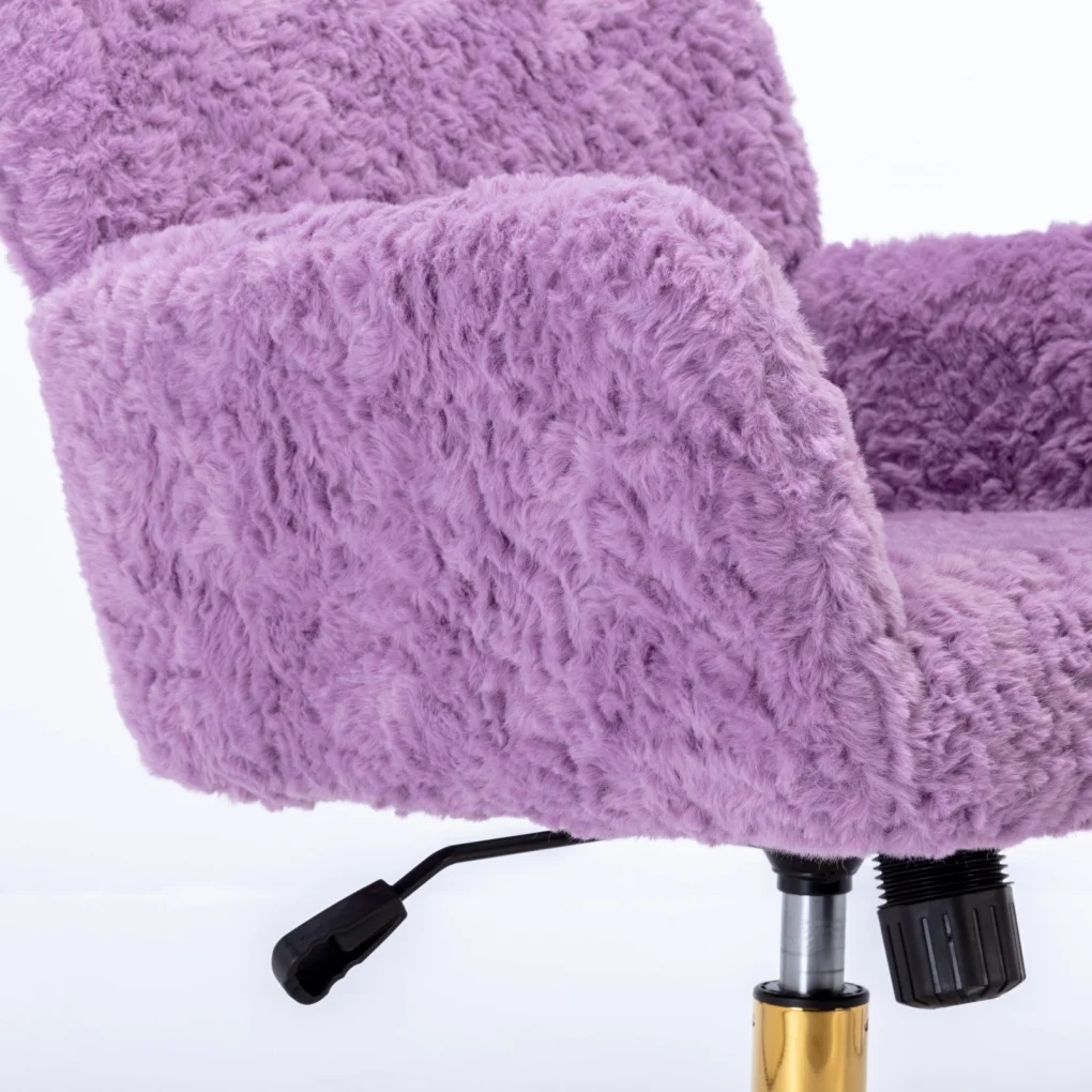 Furniture Office Chair,  Artificial Rabbit Hair Makeup Vanity Chair Chair, 360 Comfy Swivel Armchair with Wheels, Modern Height Adjustable Cute Vanity Chair for Living Room Small Spaces Pink