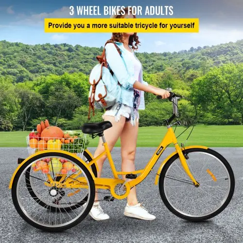 Adult 26-Inch 7-Speed Cruiser Tricycle – Three-Wheel Bicycle with Front Basket. Comfort Saddle & Smooth Gear Shifting