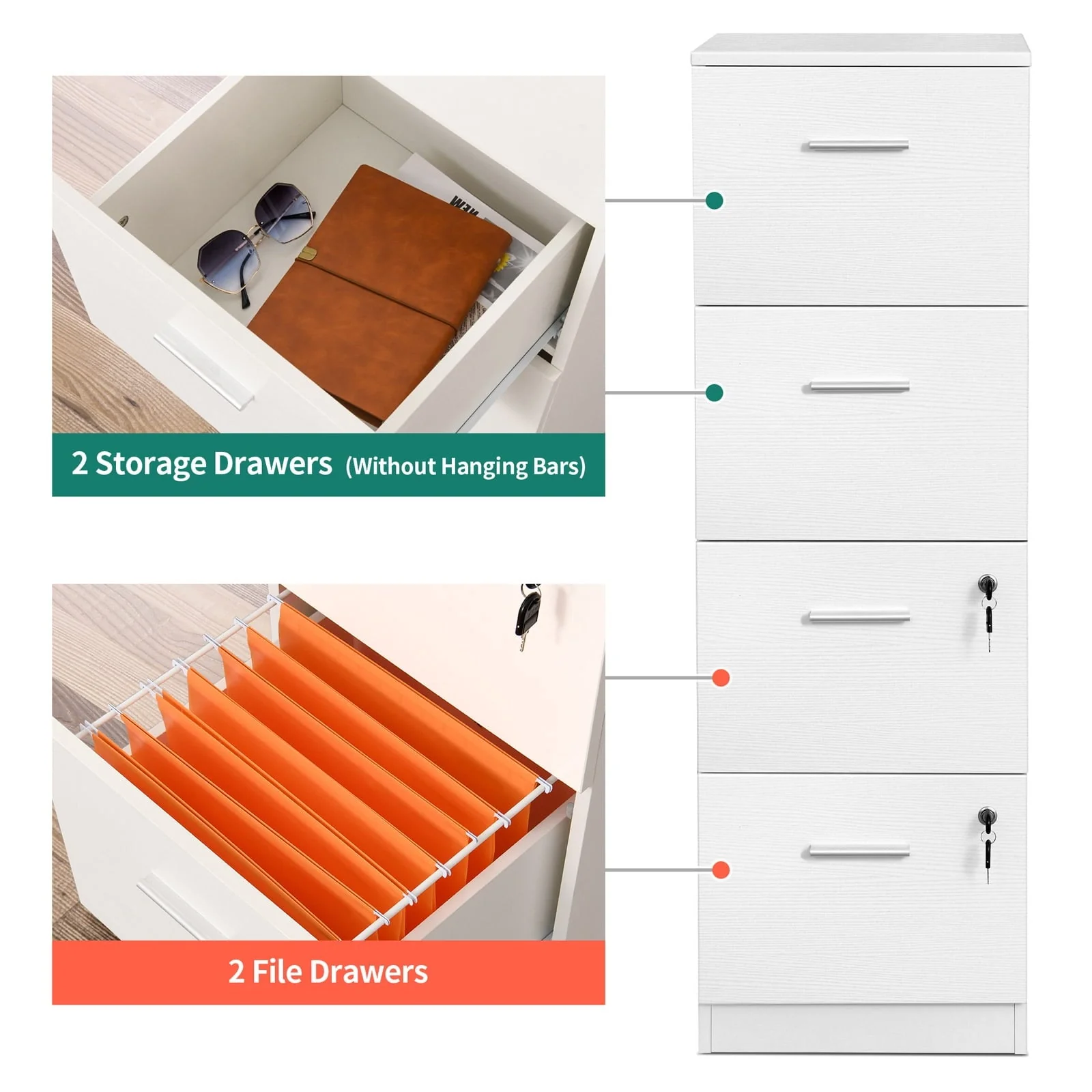 DEXTRUS 4-Drawer Wood File Cabinet with Lock, 15.86