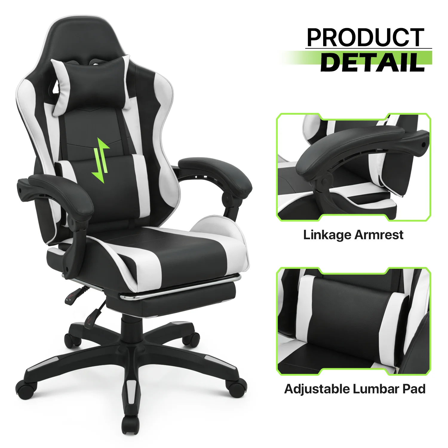 Magshion Adjustable Gaming Chair, Ergonomic PC Computer Seat with Headrest and Lumbar Support for Adults Teens Desk Chair, Black