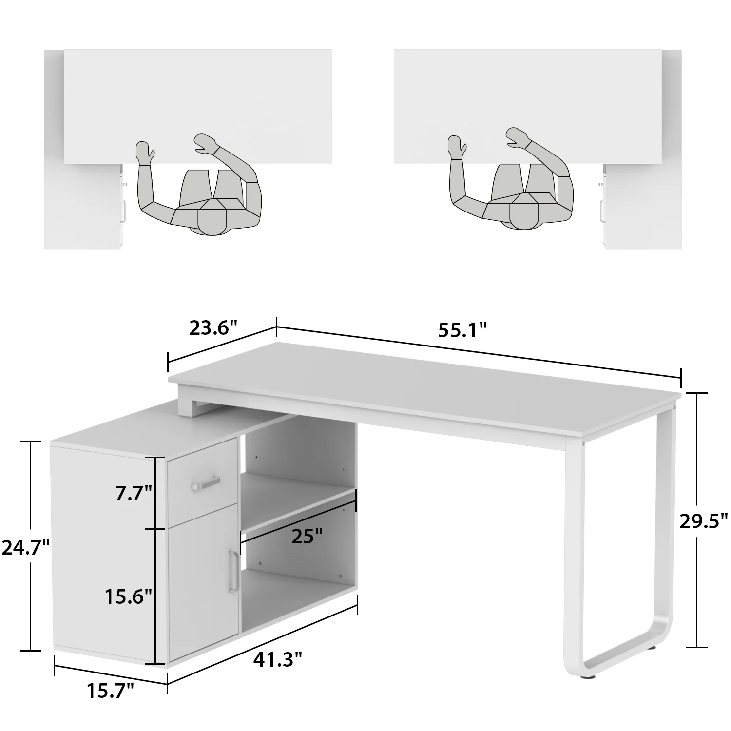 OXYLIFE 55 Inch Reversible Home Office Desk, Wood L-Shaped Corner Desk, Writing Workstation with Drawer, Shelves and File Cabinet, White