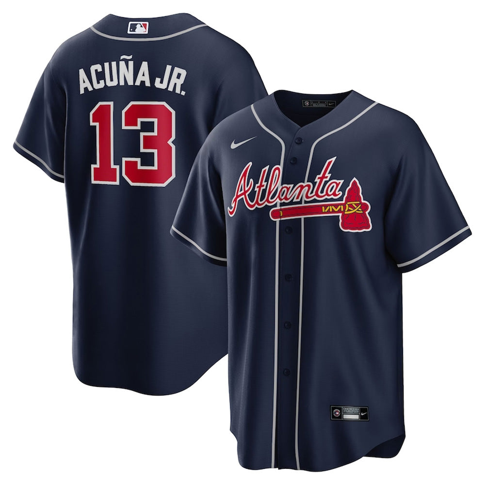 Mens Atlanta Braves Ronald Acuna Cool Base Replica Jersey Navy