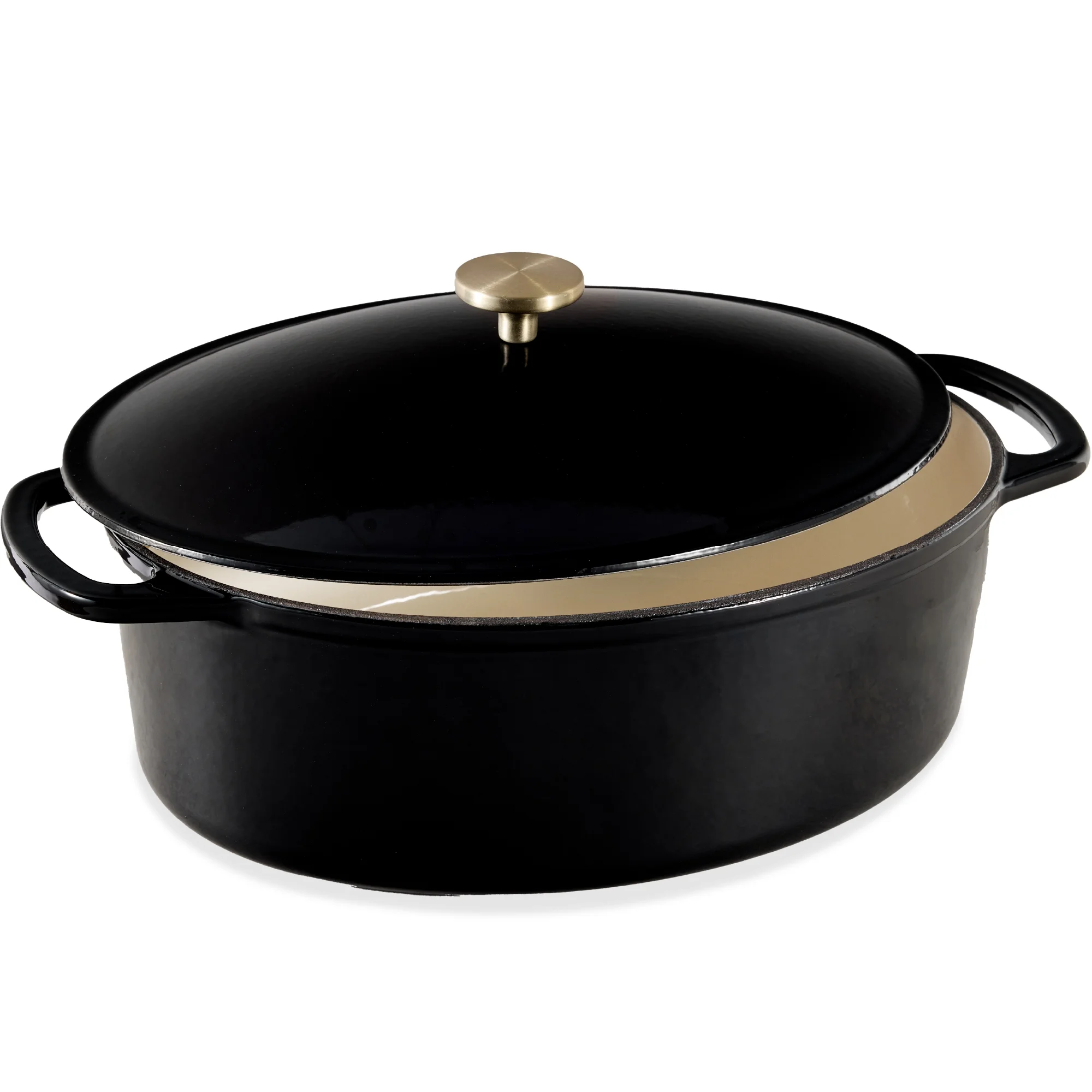 Best Choice Products Oval 7.5 Quart Cast-Iron Dutch Oven, Heavy-Duty w/ Enamel, Side Handles - Vanilla Buttercream