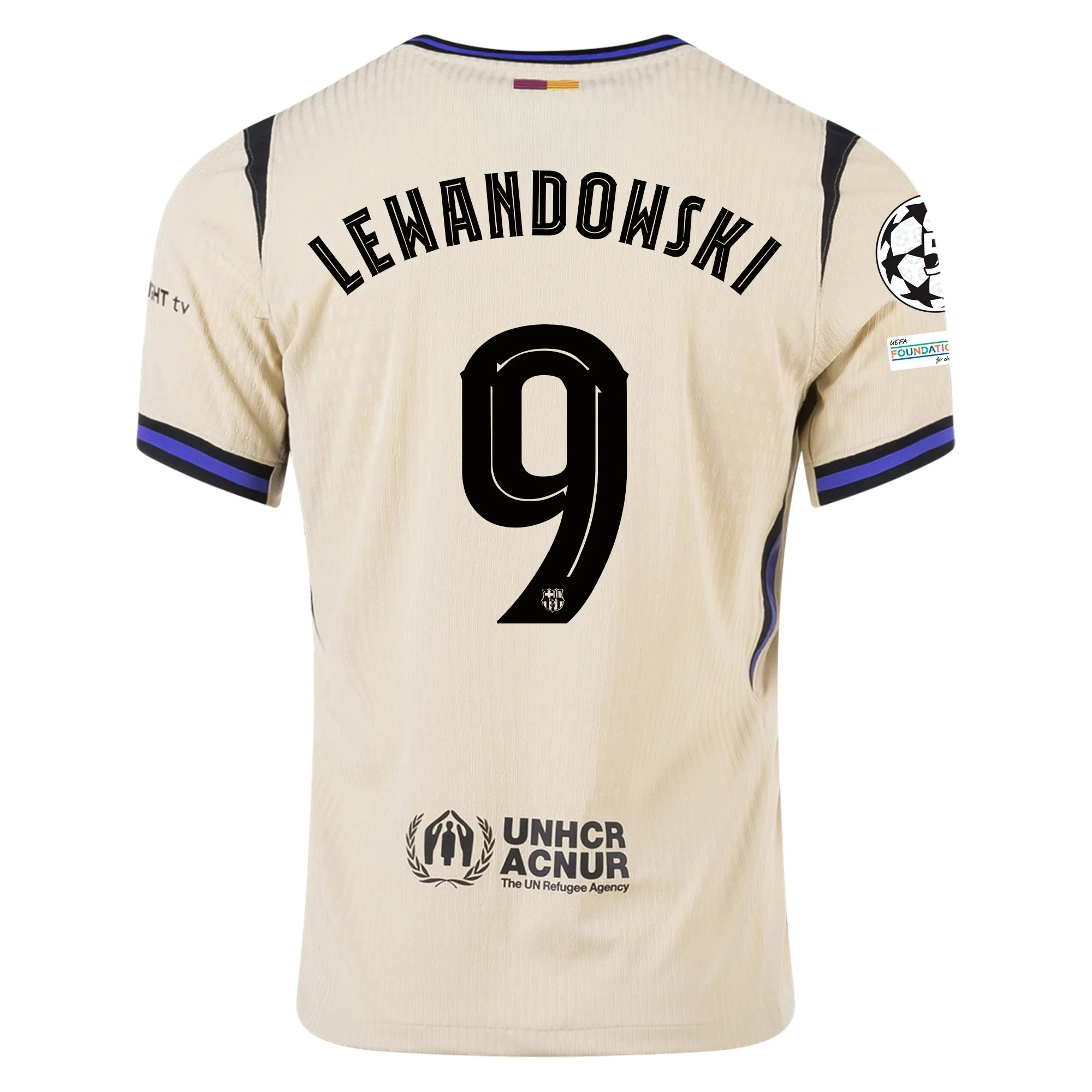 Nike Robert Lewandowski Men's FC Barcelona Authentic Away Jersey w/ Champions League Patches (Team Gold/Persian Violet/Black)