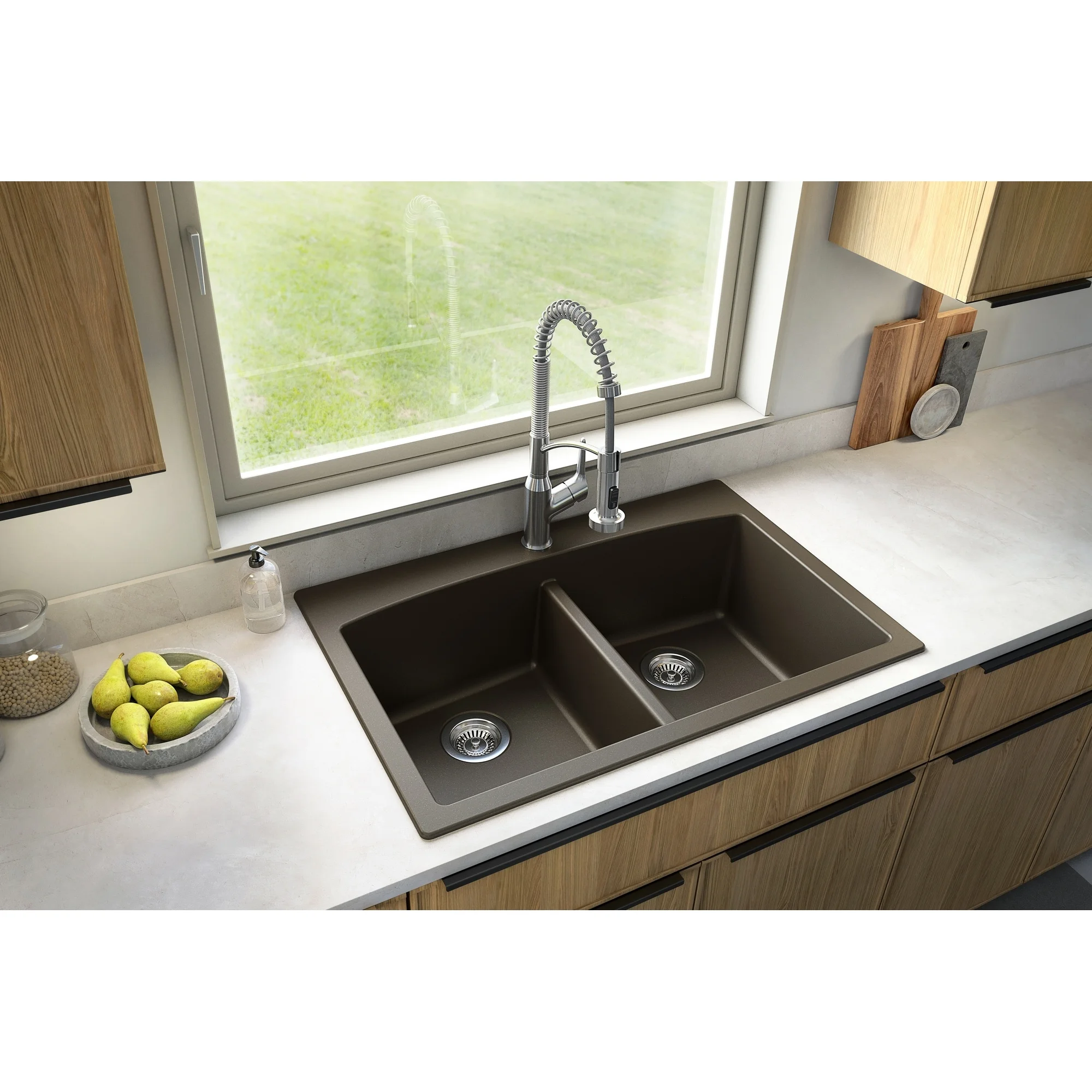 Karran QT-710-BR Brown Quartz Composite Rectangular Double Bowl Sink