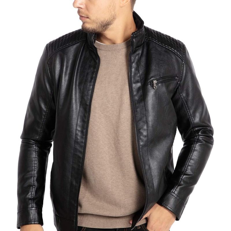 Men's Stand Collar Leather Motorcycle Jacket