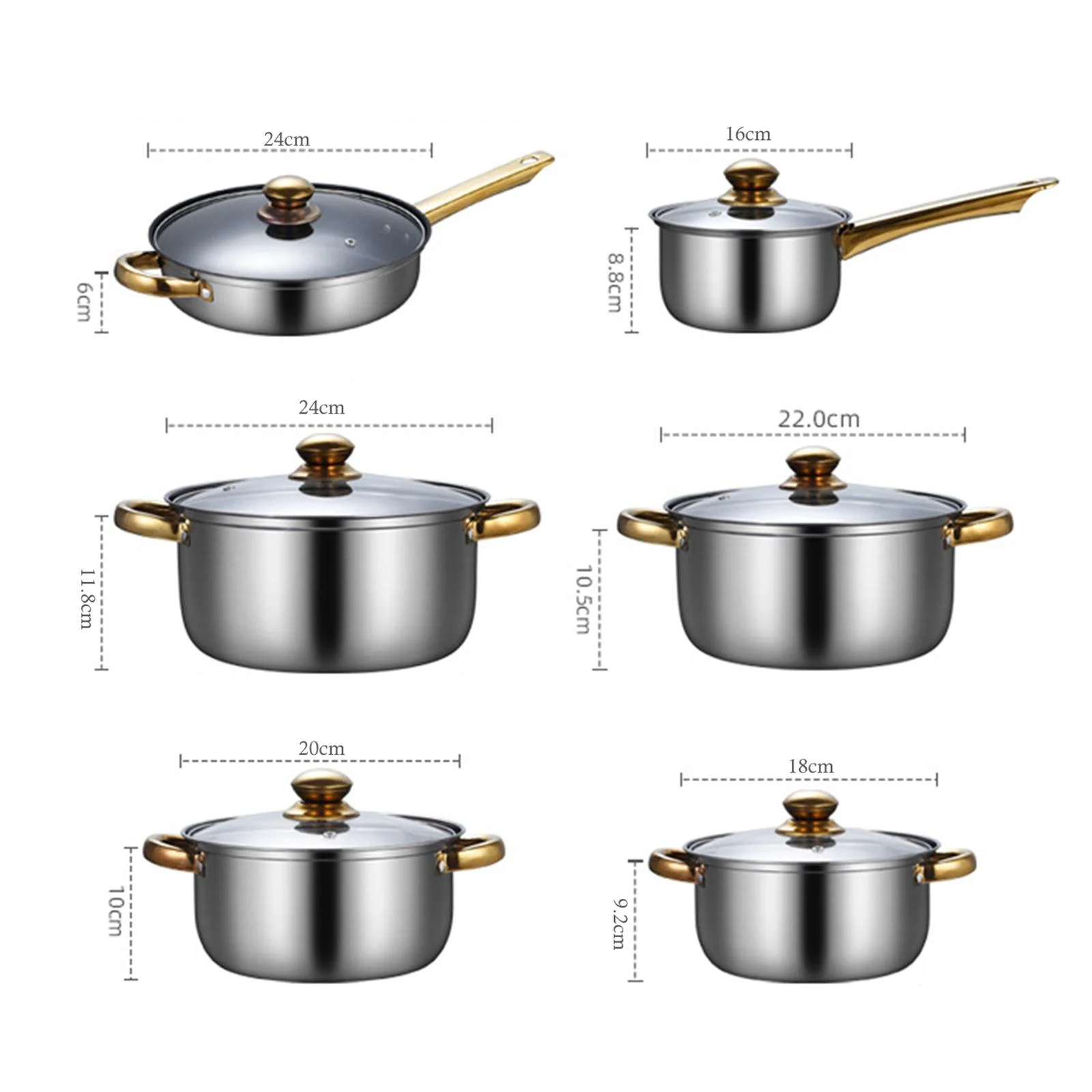 kowaku 6 Pieces Cookware Set Kitchen Cooking Set with Glass Lid, Soup Pot, Frying Pan Pots and Pans Set Stainless Steel for Kitchen Pans with soup pot